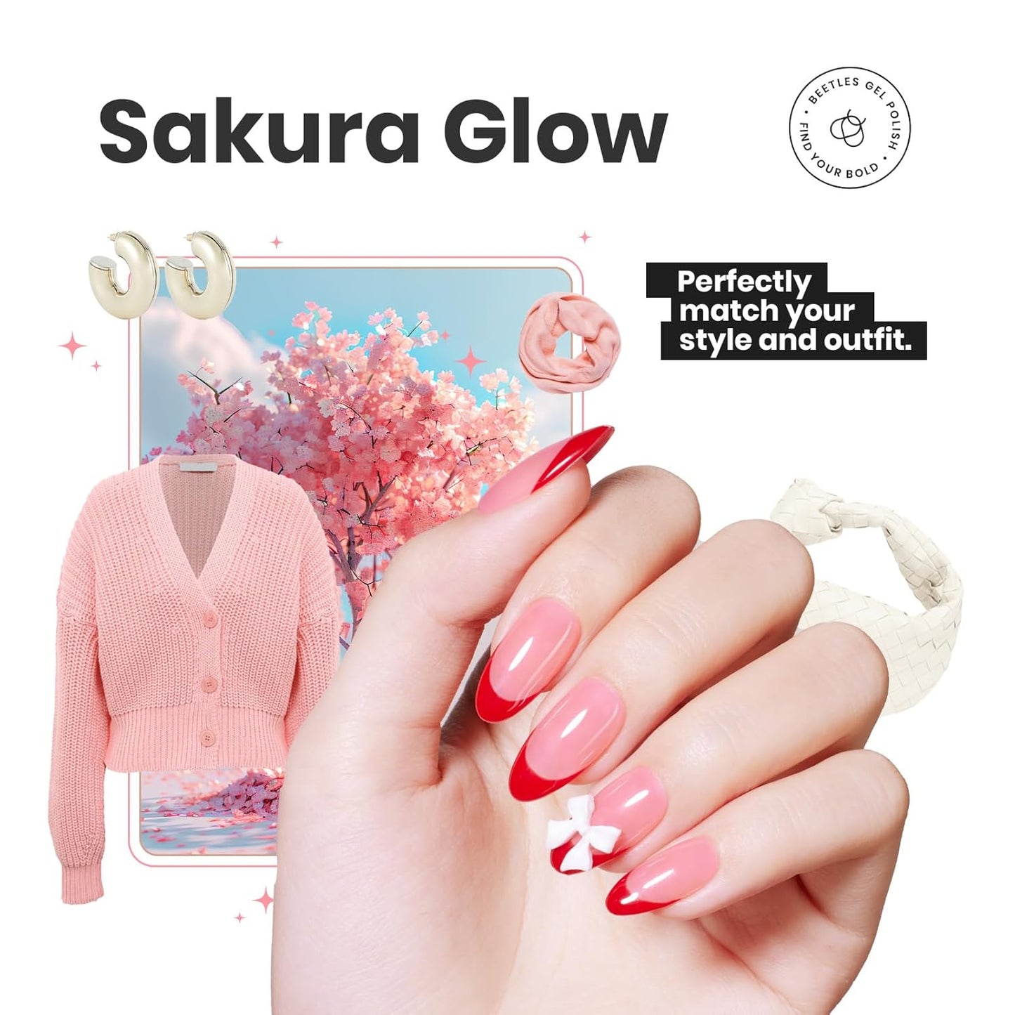 Beetles Nail Polish Set Heartbeat-6 Colors Hot Pink White Jelly Nude Pink Nail Polish Set Shimmer Pearl Quick Dry Finger Nail Polish DIY Nail Art Salon Home Gift for Women & Girls