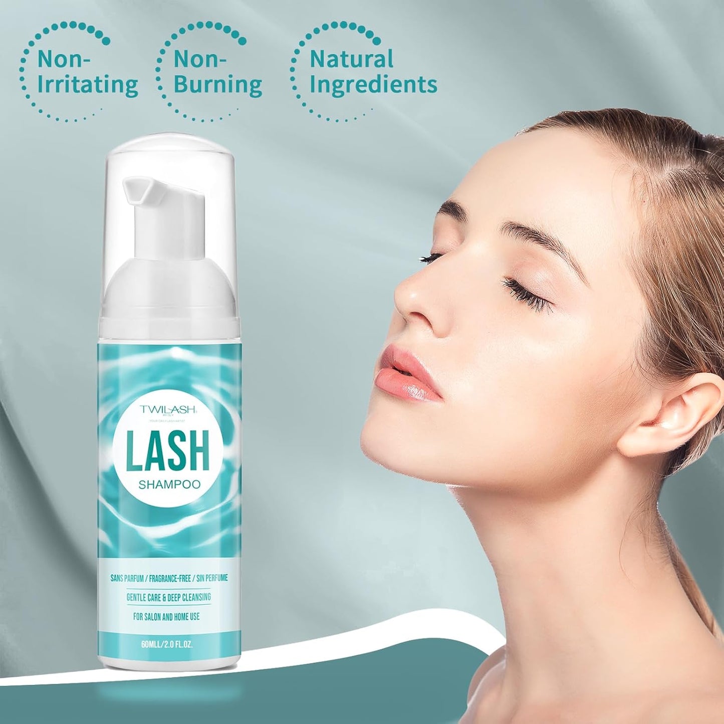 Lash Shampoo for Lash Extensions 2 Fl Oz / 60ml - Includes 2 Lash Shampoo Brushes for Cleansing - Eyelash Extension Cleanser for Professional Salon and Home Use (Unscented-60ml)