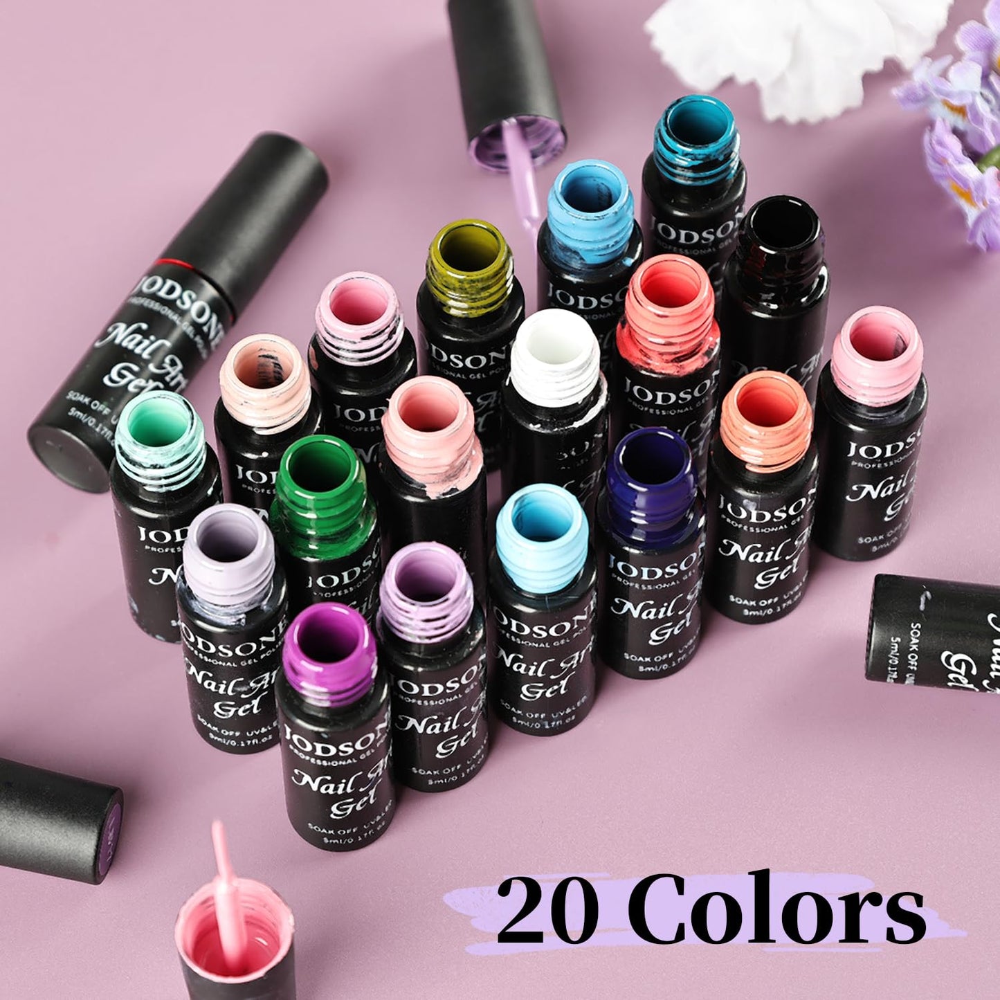 JODSONE Gel Polish Nail Art Gel Liner Set 20 Colors Red Pink Blue Purple with Thin Brush Need U V Lamp Cured Gift for Girls at Home Salon Design