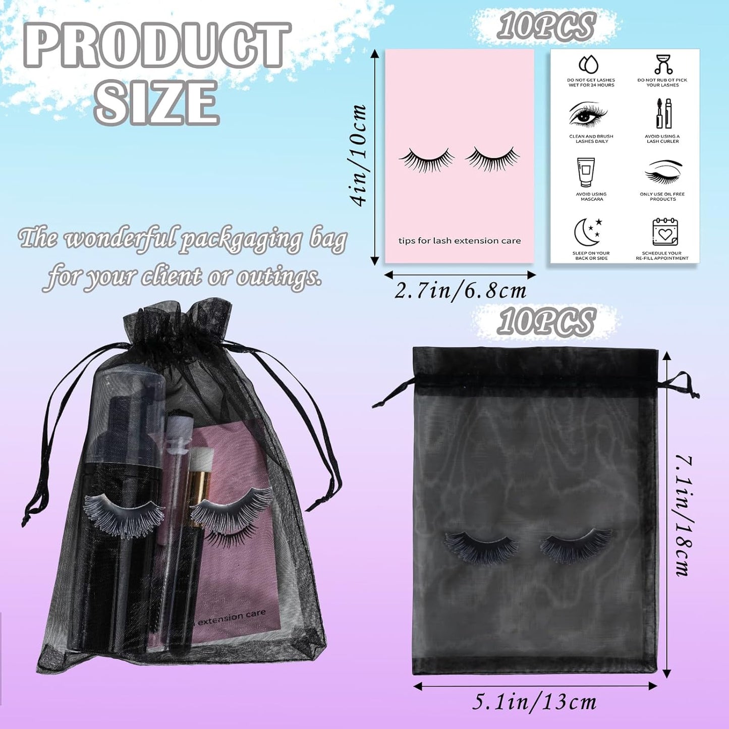 50PCS Lash Shampoo Bottles Brushes Set, Empty Lash Shampoo Bottle, Lash Cleaning Brush, Eyelash Extension Tube Brush, Instructions Cards, Aftercare Bags for Lash Business Clients (50pcs in black)