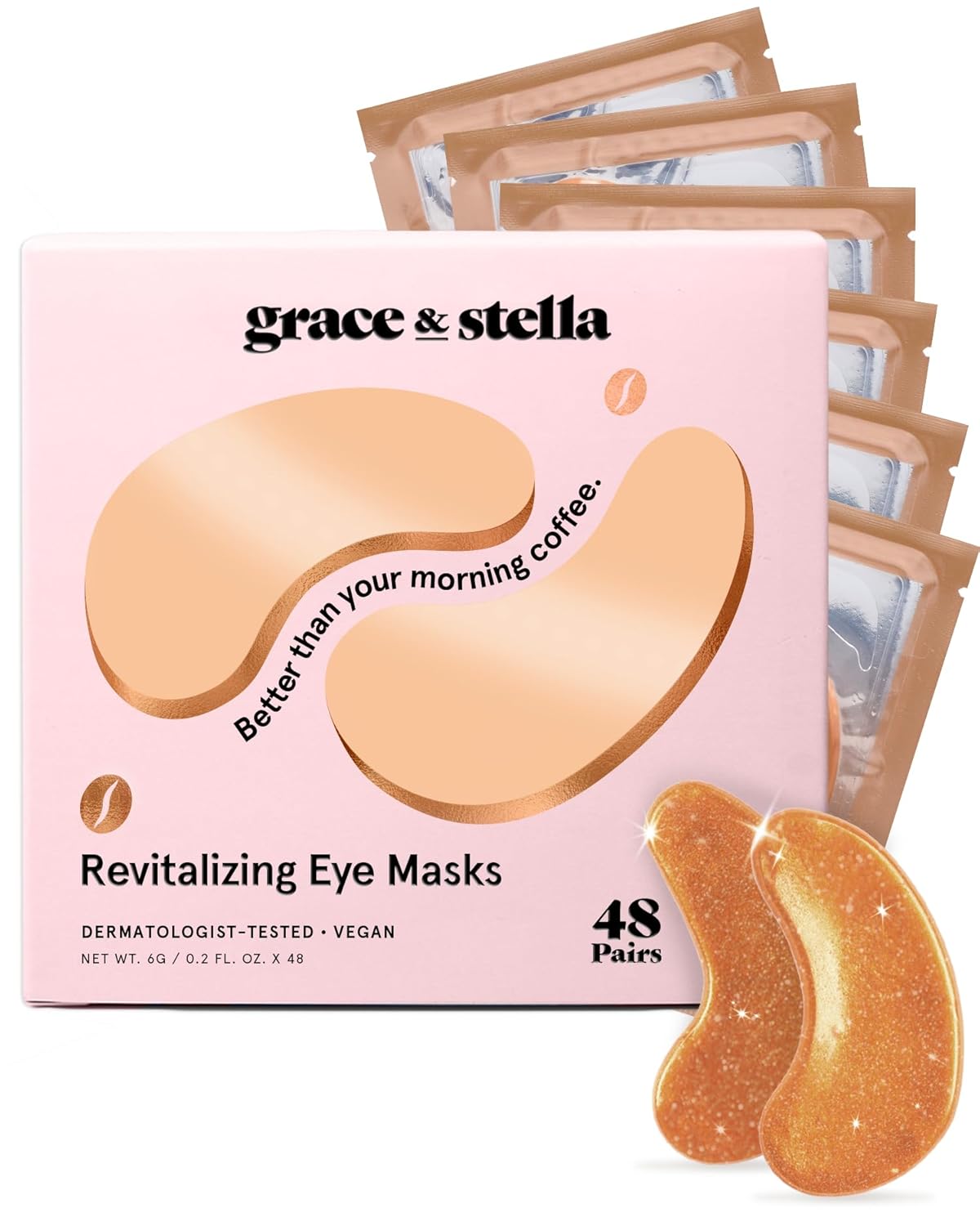 grace & stella Caffeine Under Eye Patches - Awakening Eye Patches for Puffy Eyes and Dark Circles - Under Eye Mask Patches with Niacinamide & Hyaluronic Acid - Vegan, Cruelty-Free (Bronze, 48 Pairs)