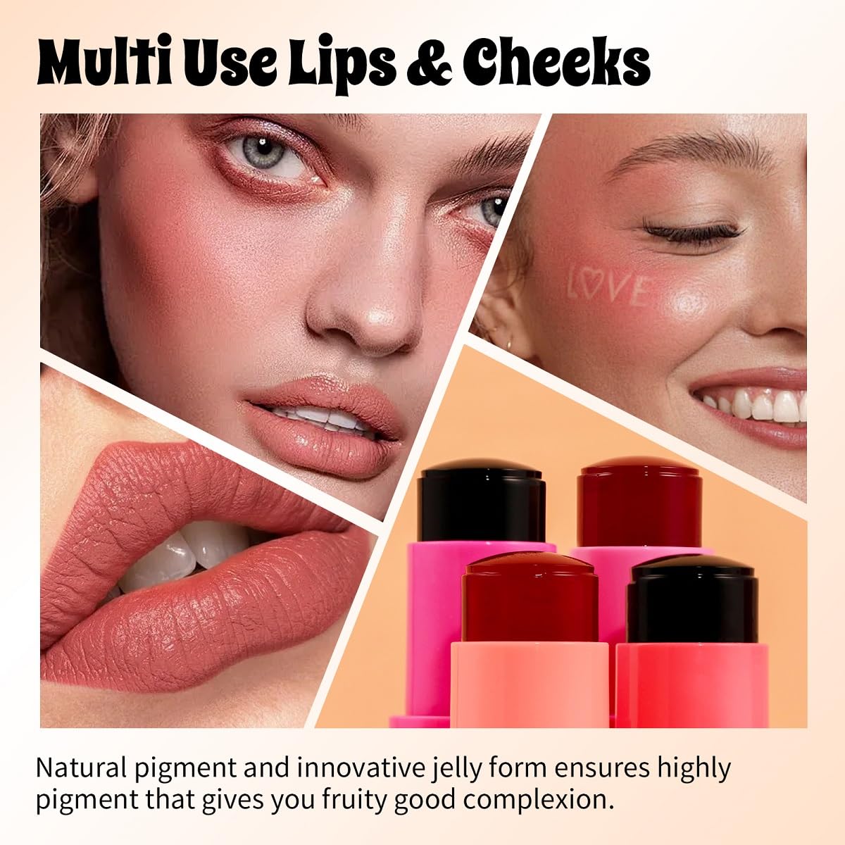 4 Pcs Milk Jelly Blush Stick,Buildable Watercolor Finish Lip and Cheek Makeup Cooling Water Jelly Tint,Vegan & Cruelty Free.（4 Color）