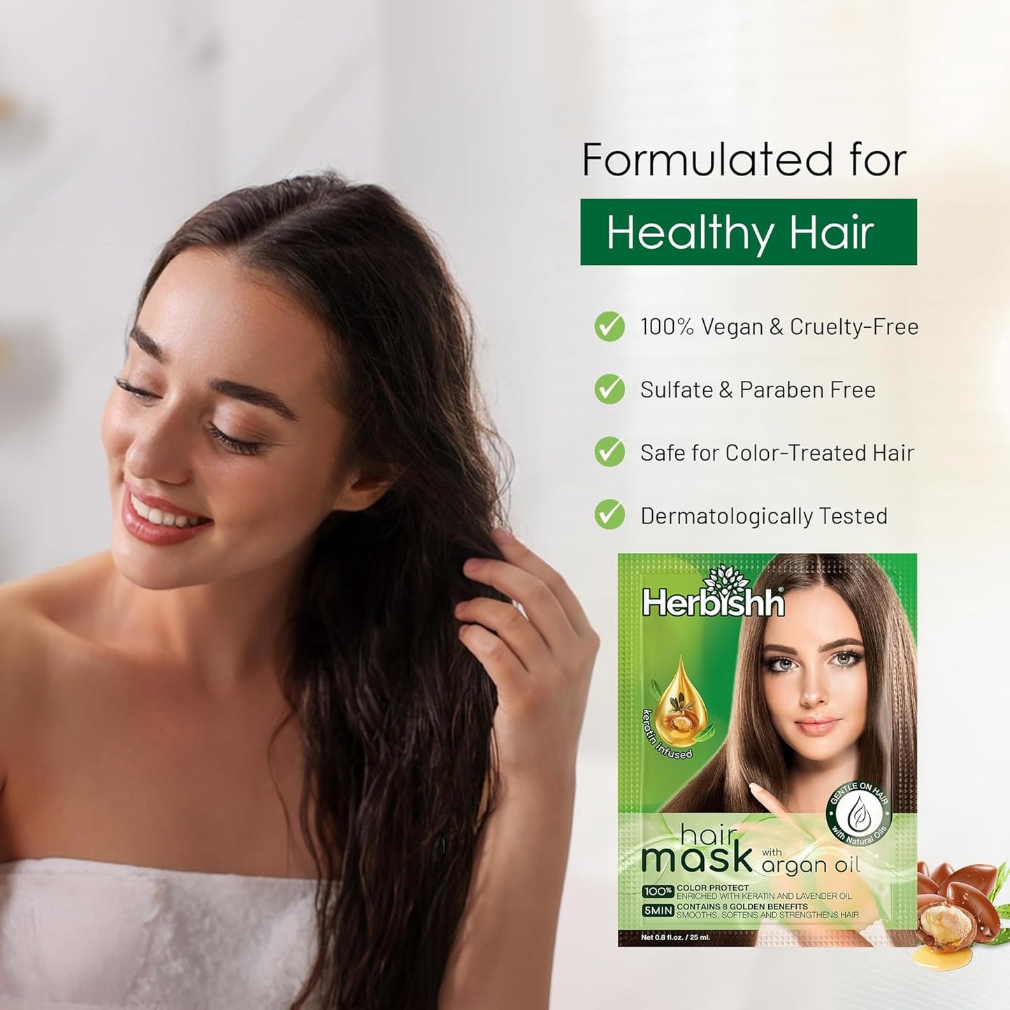 Herbishh Argan Hair Mask-Deep Conditioning & Hydration For Healthier Looking Hair-25gm for very Dry, Weak, Stressed Out Hair, No Sulphates, No Parabens