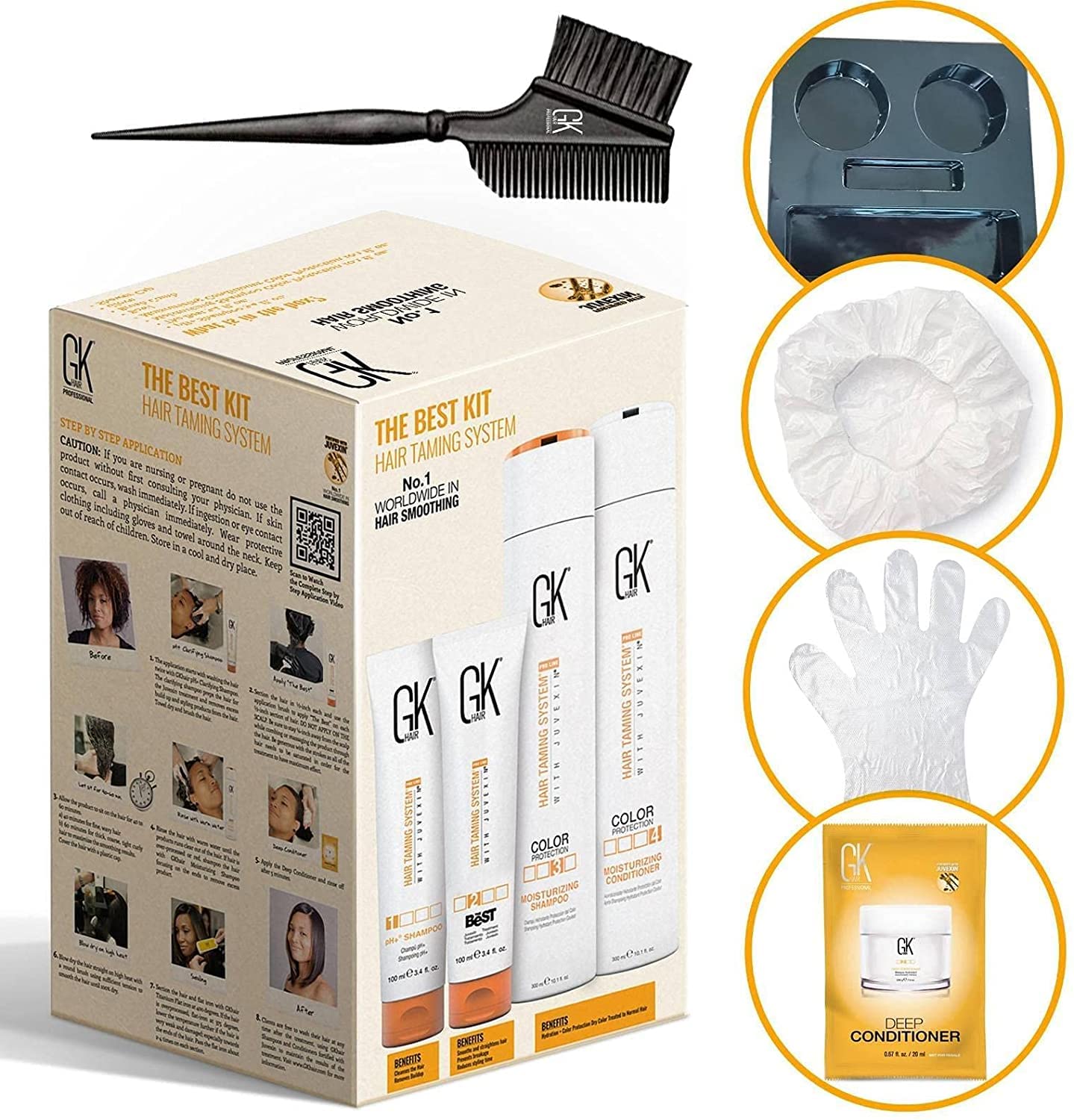 GK HAIR Global Keratin The Best Consumer Box Kit (10.1 Fl Oz/300ml) Smoothing Keratin Treatment Professional Brazilian Complex Blowout Straightening For Silky Smooth & Frizzy Hair