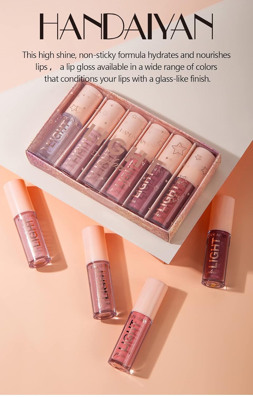 6PCS Lip Oil Light Lipgloss Set, Moisturizing Hydrating Lip Glow Oil Lip Gloss Kit High Shine Lip Plumping Glass Finish Lip Gloss Liquid Lipstick for Women (Set B)