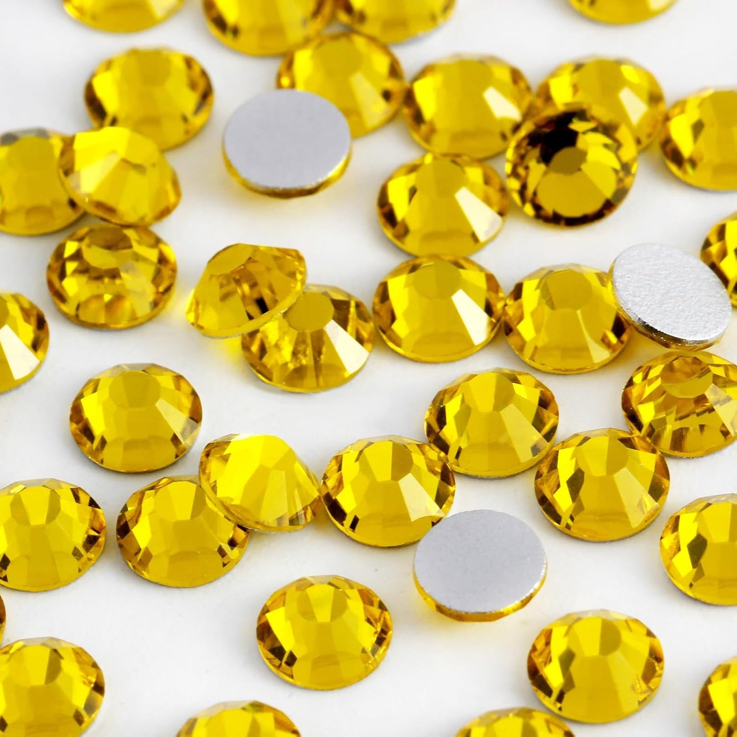 400PCS SS30 Flatback Rhinestones | 12-Facet Diamond-Cut Glass Gems for Nail Art, Clothing, DIY Crafts |Glue-On Decoration Stones with Silver Backing(Citrine)