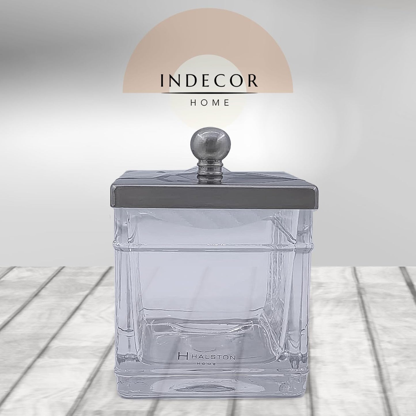 Apothecary Glass Cotton Jar Holder Brushed Nickel Stainless Steel Lid, Elegant Bathroom Storage Canister for Qtips, Cotton Balls, Floss, Makeup Organizer, Vanity Bathroom Organization