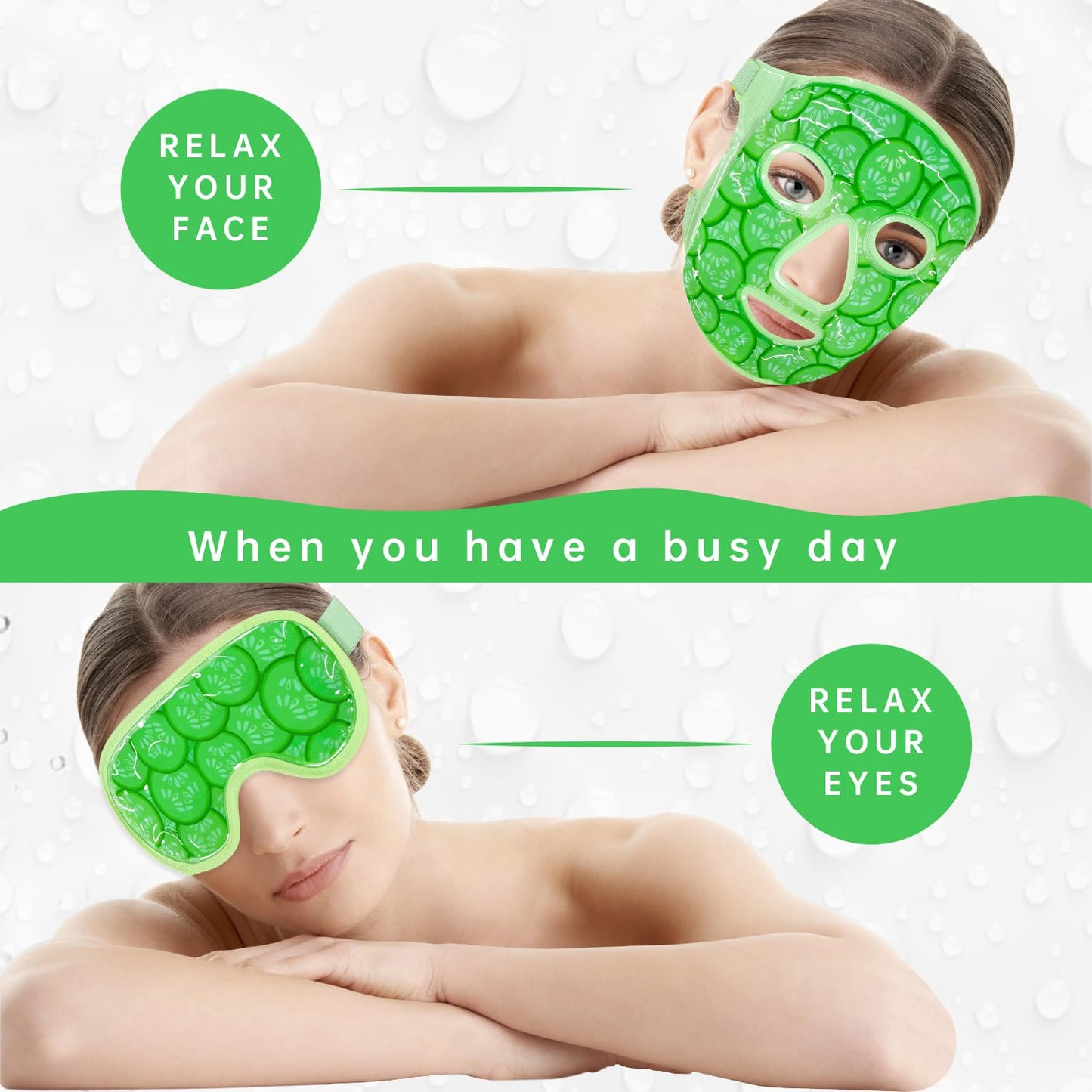 Face Eye Mask Ice Pack for Reducing Puffiness, Bags Under Eyes, Puffy Dark Circles, Migraine,Hot/Cold Pack with Soft Plush Backing (Cucumber Green)