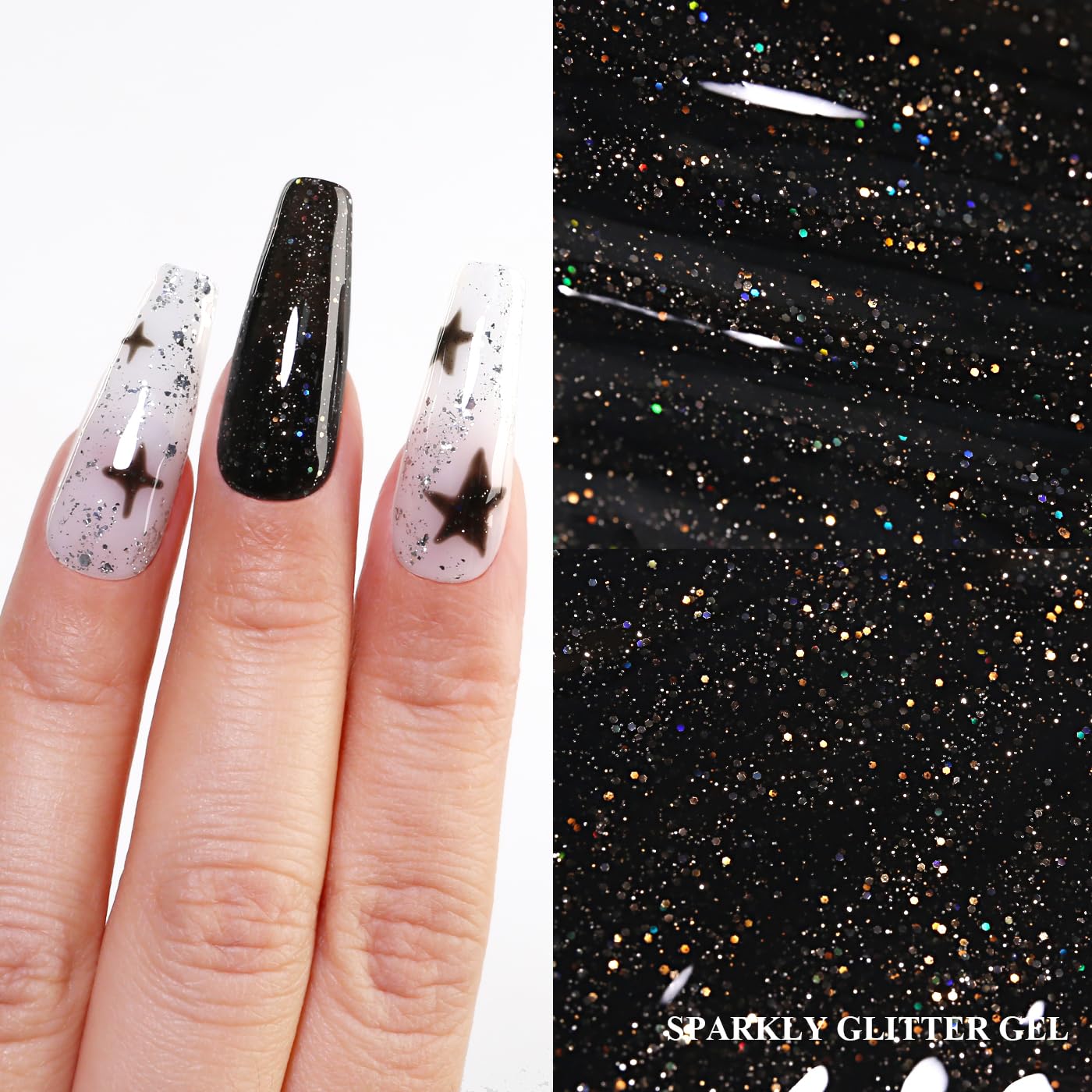 Imtiti Glitter Gel Nail Polish, Black Iridescent Glitter Gel Polish Diamond Shimmer Sparkle Soak Off UV LED Autumn Winter Manicure 10ML