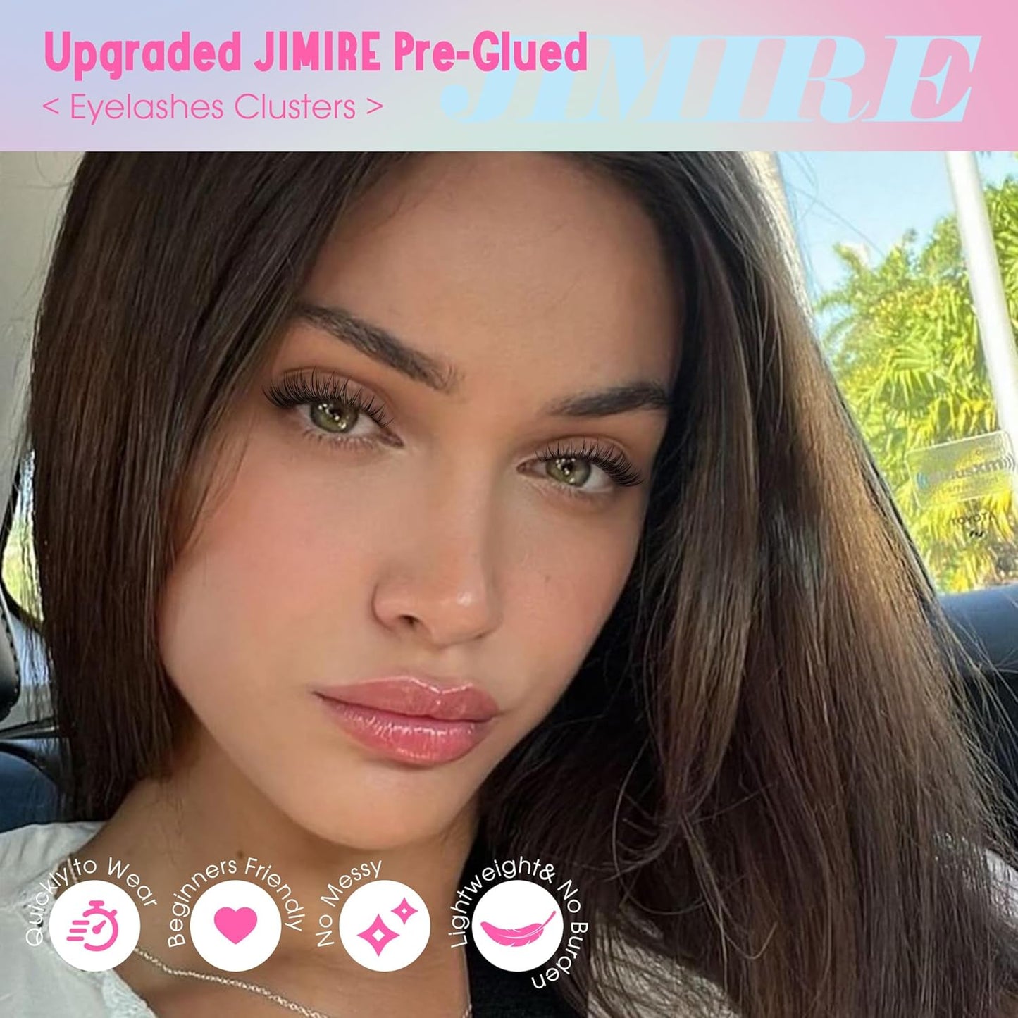 JIMIRE 160Pcs Self Adhesive Eyelashes Natural Look 9-14MM Wispy Pre Glued Lash Clusters No Glue Needed Press on Lashes Clusters Reusable Self Adhesive Eyelash Clusters Beginners Friendly