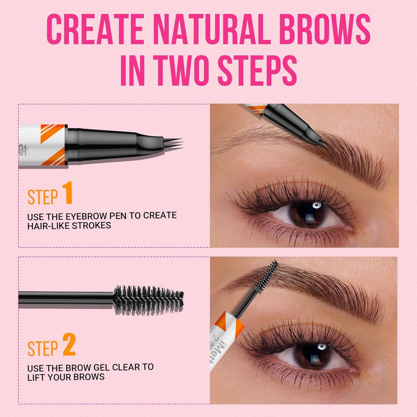 iMethod Curved Eyebrow Pen and Brow Gel Clear - Eyebrow Pencils for Women with Natural Hair Like Strokes, Eyebrow Makeup for All-Day Defined, Waterproof, Smudge-proof, Light Brown