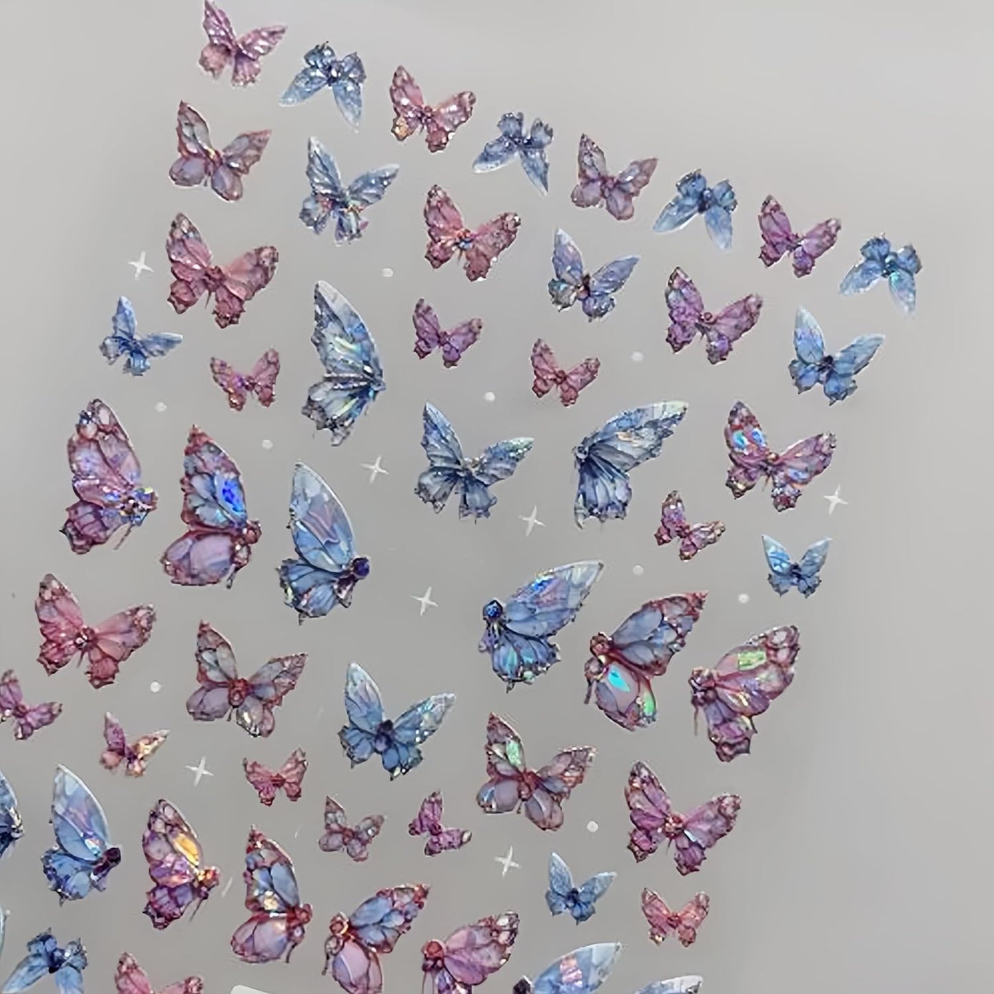 2 Sheets Butterfly Nail Art Stickers 5D Embossed Self-Adhesive Pink Aurora Sparkling Butterfly Nail Decals Designs for Women Girls DIY Nail Decoration