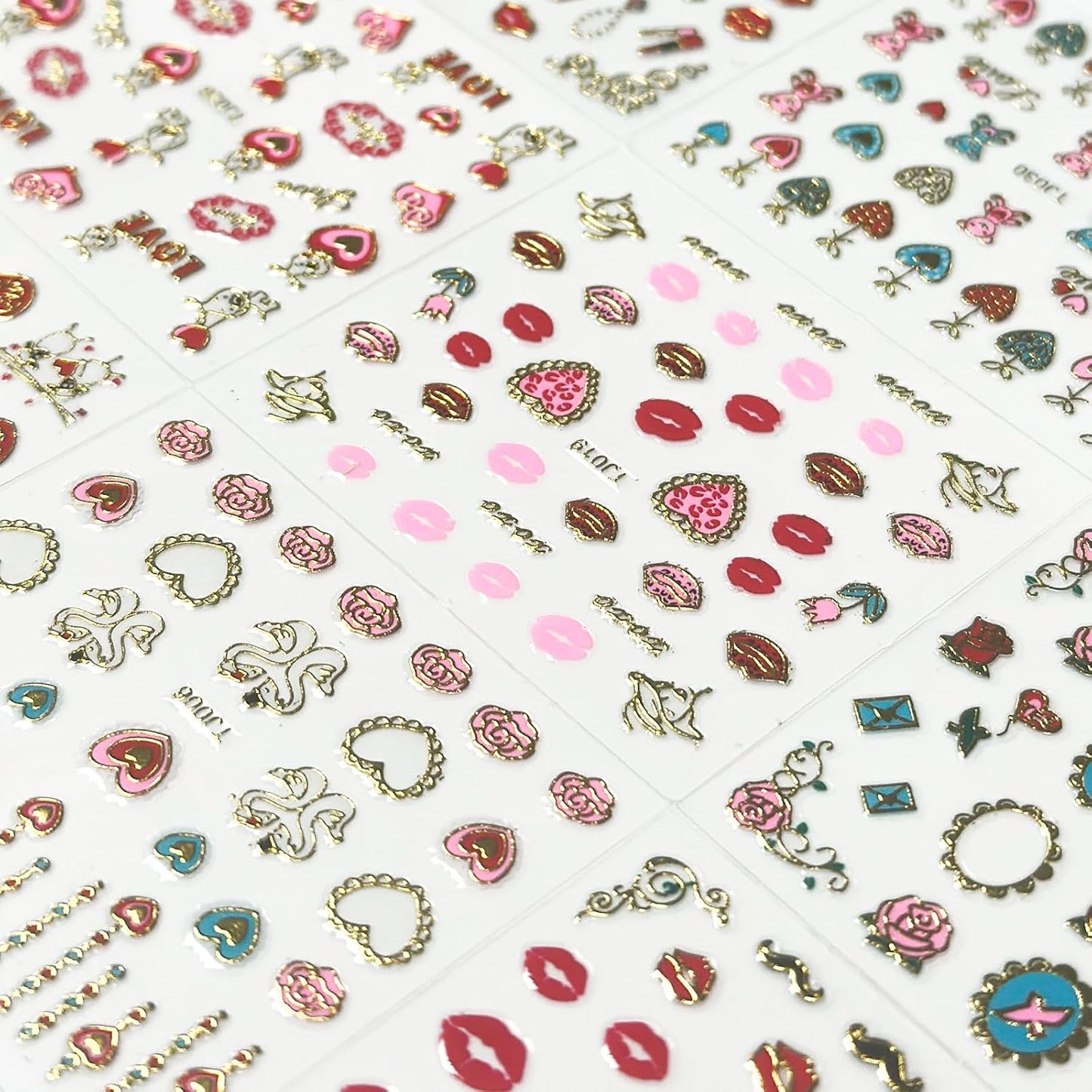 30 Sheets Valentine's Day Nail Art Stickers Red Heart Nail Decals 3D Self-Adhesive Rose Lip Kiss Nail Supplies DIY Acrylic Nails Decoration Accessories for Women and Girls