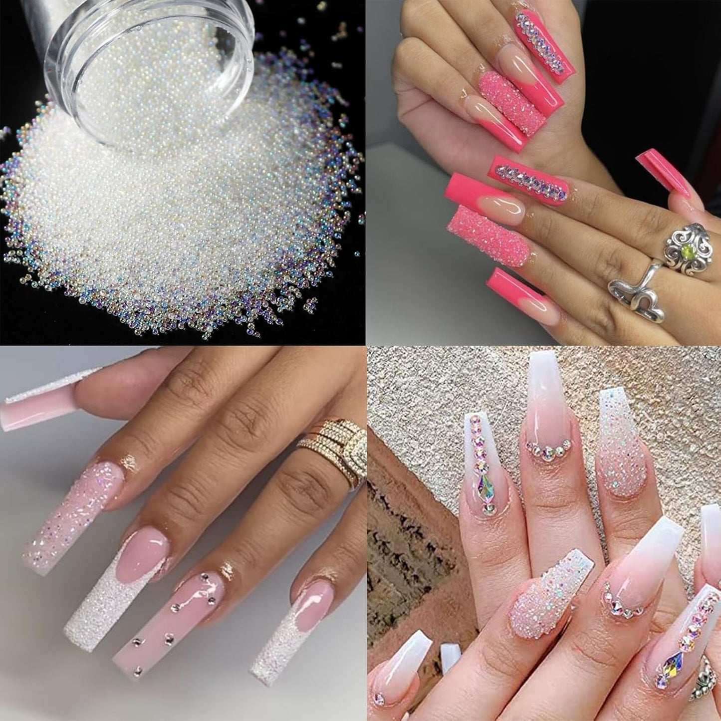 3 Boxes Nail Art Rhinestones Pink Nail Charms 2mm-4mm Resin Clear Jelly Rhinestones Pearls Glitters Nail Art Supplies Crystal Gems Bubble Beads Nail Accessories for Women Nail Decorations Design.