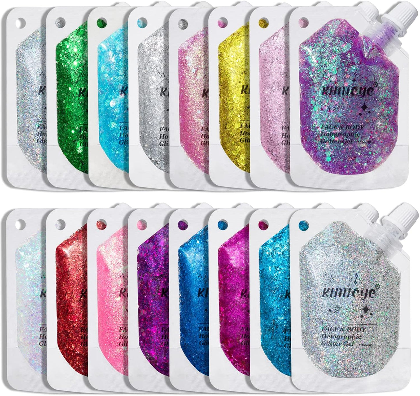 Holographic Face Glitter Gel Body Shimmer Makeup for for Hair, Face, Clavicle, Arm, Nail, Eyeshadow, Long Lasting Waterproof Mermaid Sequins Party Glitter for Rave Festival, 1.35oz (Laser Gold #6)