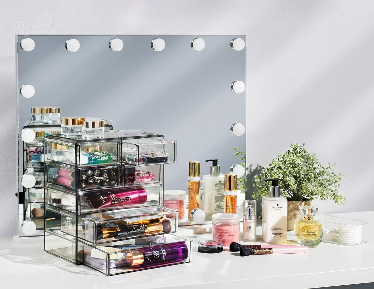 Sorbus Acrylic Makeup Organizer - Organization and Storage Case for Cosmetics Make Up & Jewelry - Big Clear Makeup Organizer for Vanity, Bathroom, College Dorm, Closet, Desk (3 Large, 4 Small Drawers)