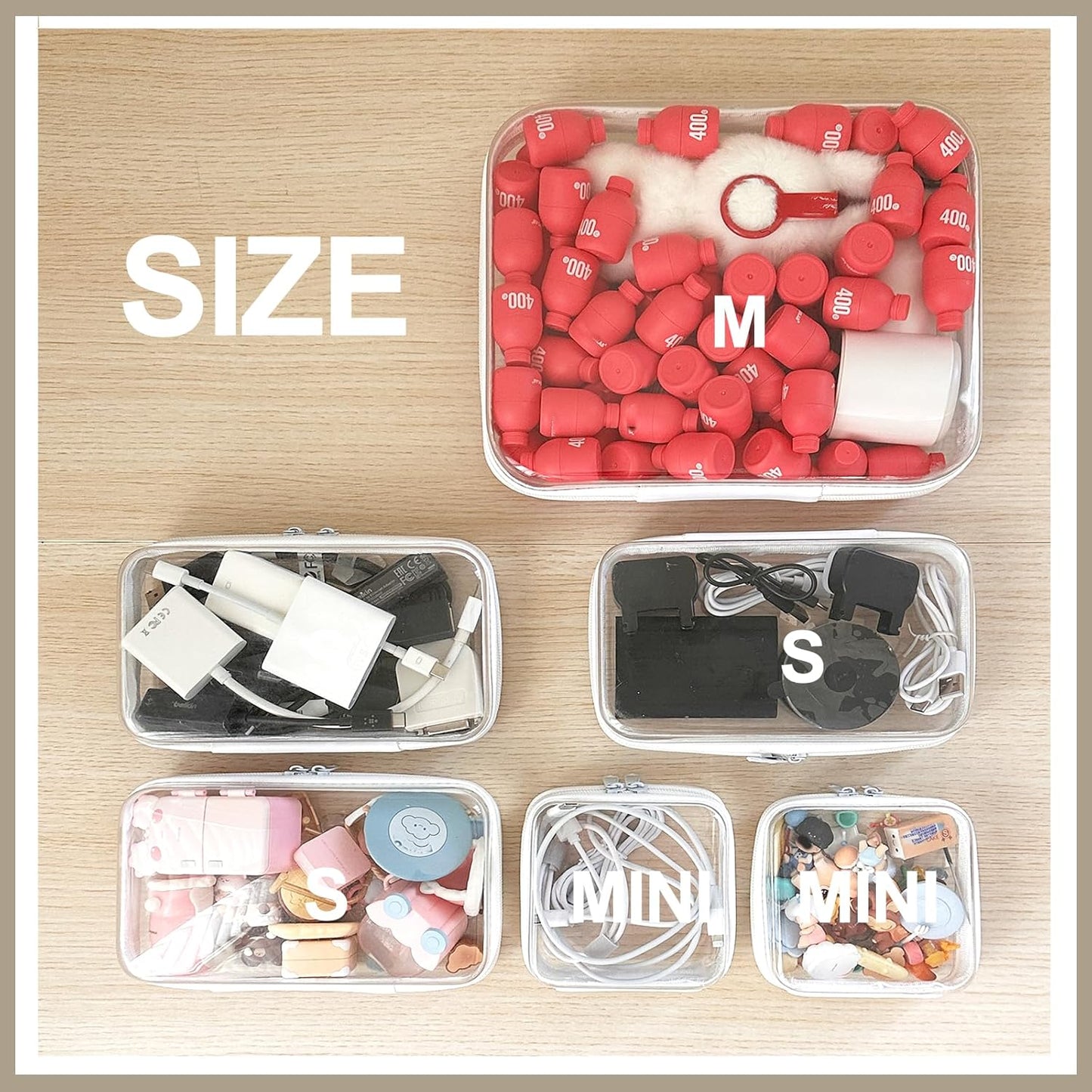 6 pcs Clear Zipper Pouches, Toiletry Bag for Travel, Stackable Waterproof Diaper Bag, Zipper Pouch, Travel Organizer, Clear Cosmetic Bag,Toy Storage Bins (M+3S+2Mini)