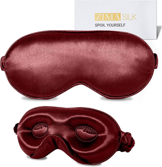 ZIMASILK Adjustable 22 Momme 100% Mulberry Silk Sleep Mask, Upgraded 3D Contoured Cup Eye Mask for Sleeping, Super Soft & Breathable Blindfold, Blackout for Deep Sleeping (Burgundy)