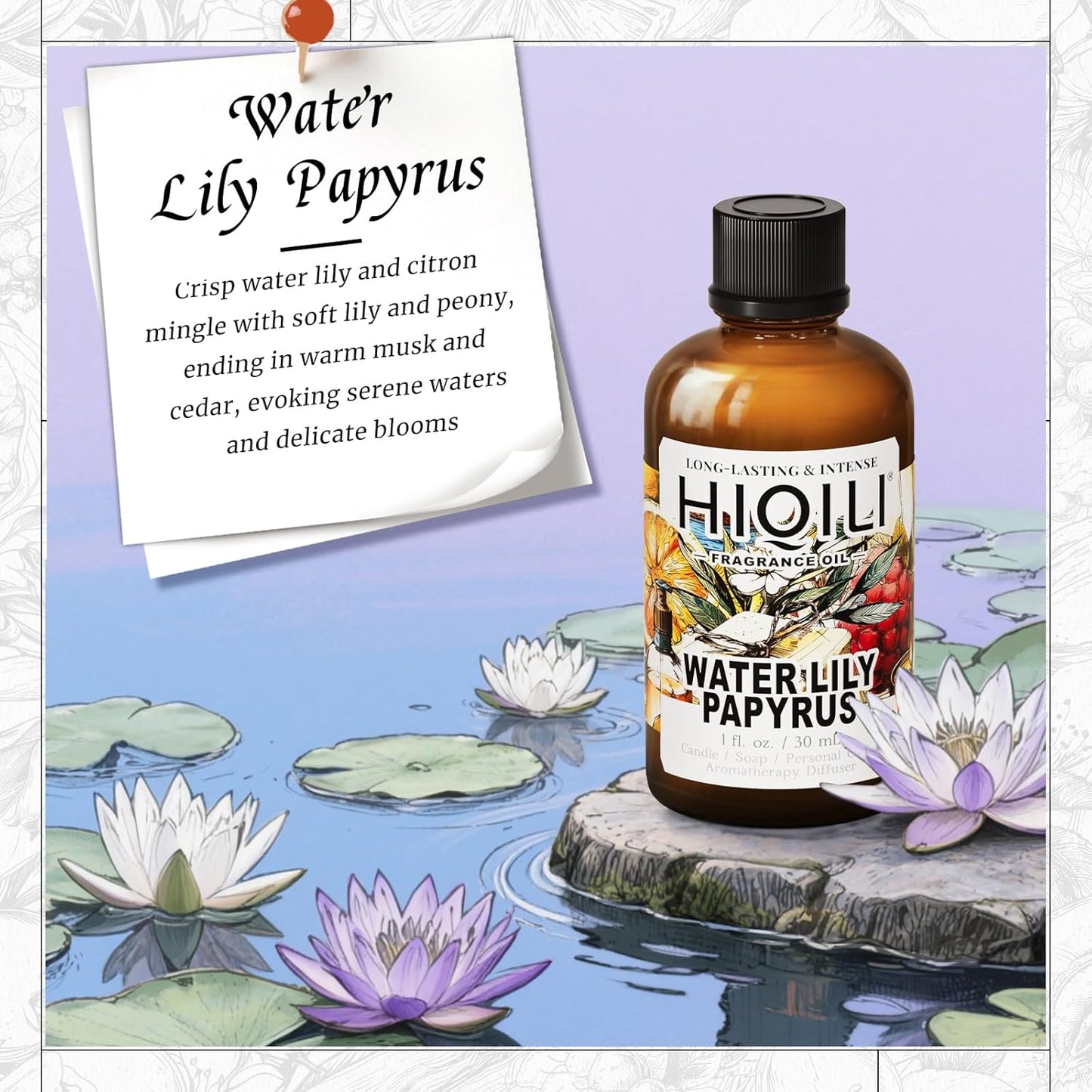 HIQILI Water Lily Papyrus Fragrance Oil for DIY Soap, Inspired by ISY-Myake L.d'Isy, Perfume, Candle Making, Fresh Scents for Laundry Dryer Balls, Gifts- 1 Fl Oz