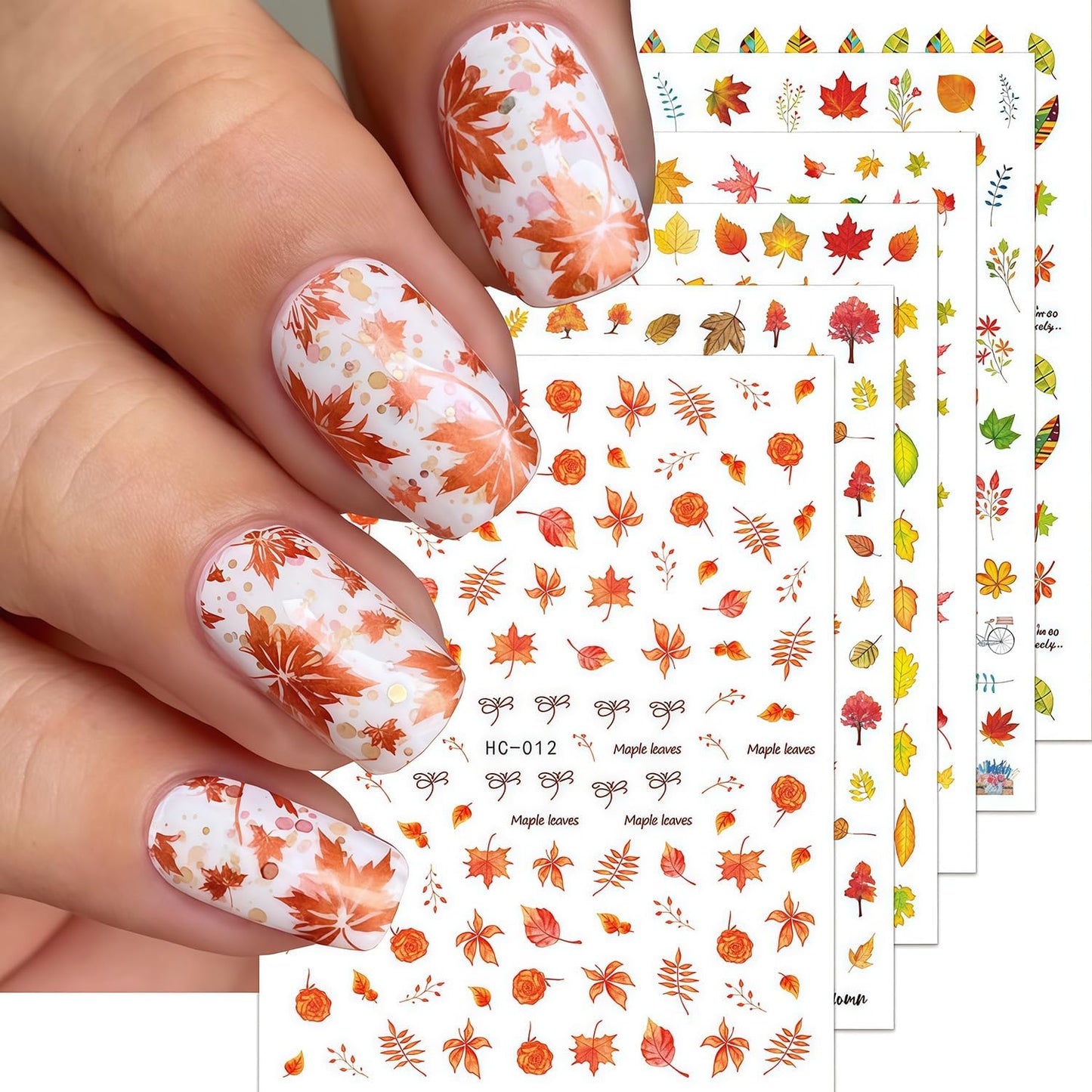 6 Sheets Thanksgiving Day Nail Art Stickers Fall Maple Leaf Nail Decals 3D Self-Adhesive Autumn Maple Leaves Nail Stickers Holiday Nails Sticker for DIY Nails Decoration Accessories