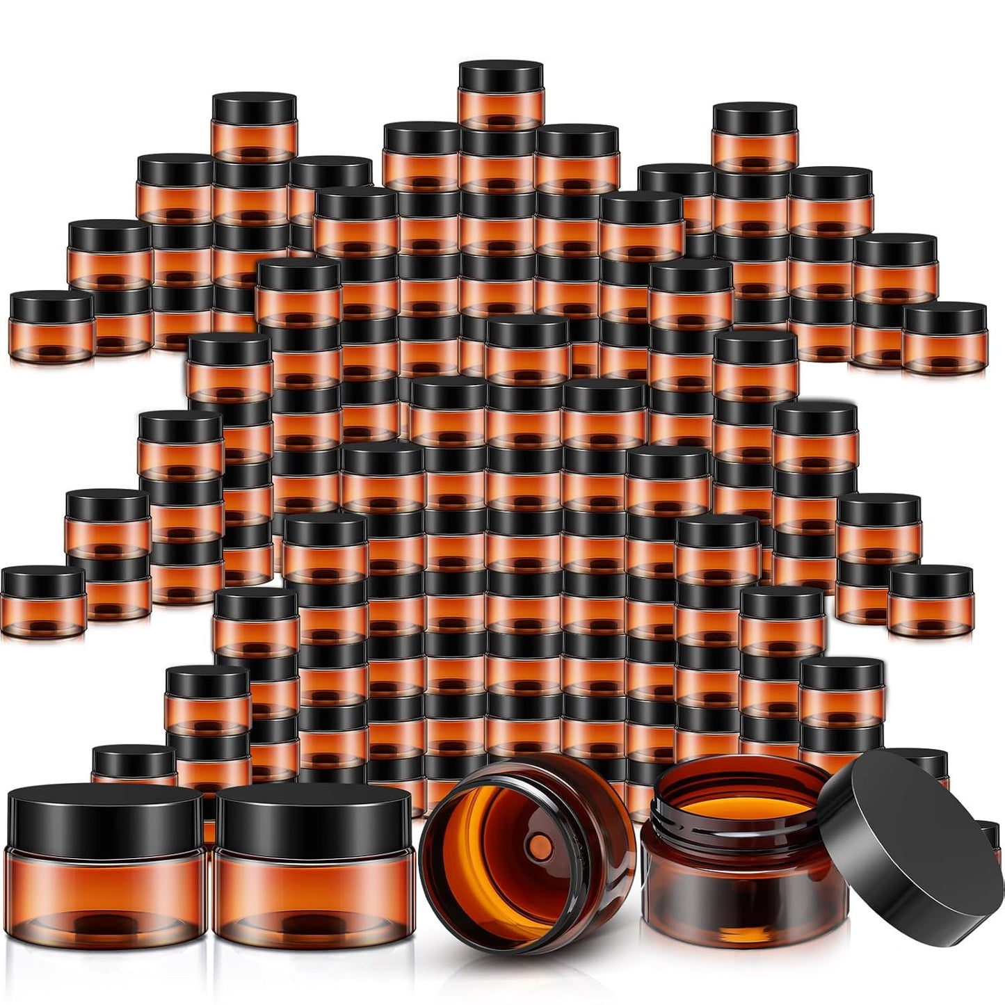 200 Pcs 1 oz Empty Bulk Plastic Container Jars with Lid Leak Proof Round Plastic Jars Small Cosmetic Travel Containers for Storage Makeup Creams Lotion Ointments, Amber