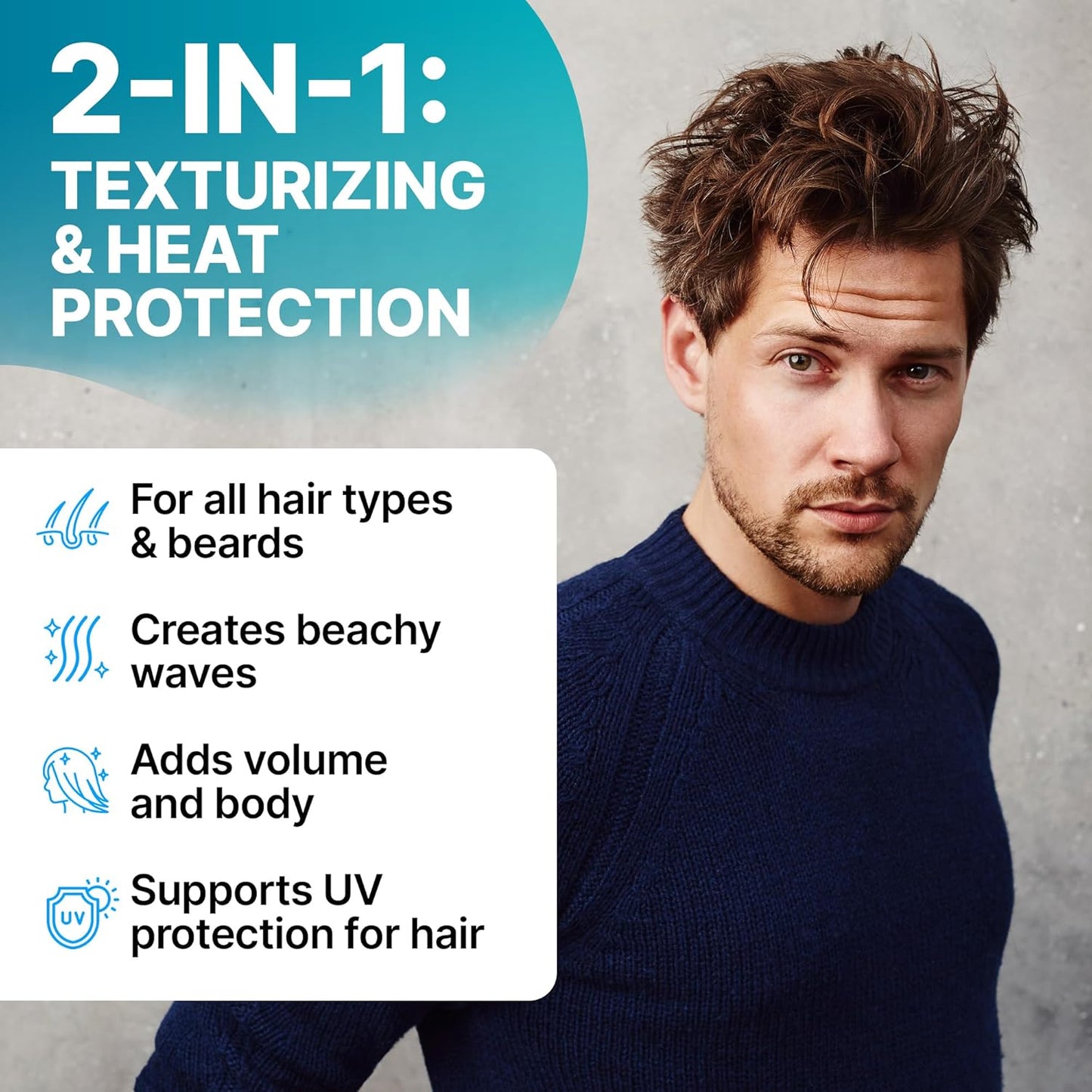 2-in-1 Texturizing Sea Salt Spray for Men, Women - Beach Waves & Curly Hair Spray Extra Hold, Low-Shine - Hair Volumizer for Fine Hair - Travel Hairspray for Women & Men - 16 Fl Oz, 2 Pack