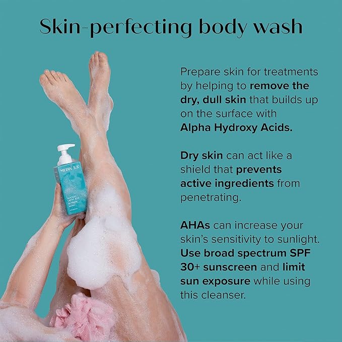 Medix 5.5 Exfoliating AHA Glycolic Acid Face & Body Scrub Cleanser + Collagen Moisturizing Body Cream Lotion Skin Care 2PC Set | Alpha Hydroxy Acid & Lactic Acid Foaming Body Wash & Face Wash, 2-PC