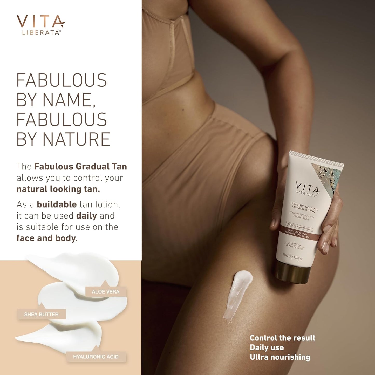 VITA LIBERATA Fabulous Gradual Tanning Lotion - Buildable Formula, Sun-Kissed Tan, Untinted For Minimal Transfer, Lasting Finish, Formulated with Hyaluronic Acid, 3.38 lf.oz