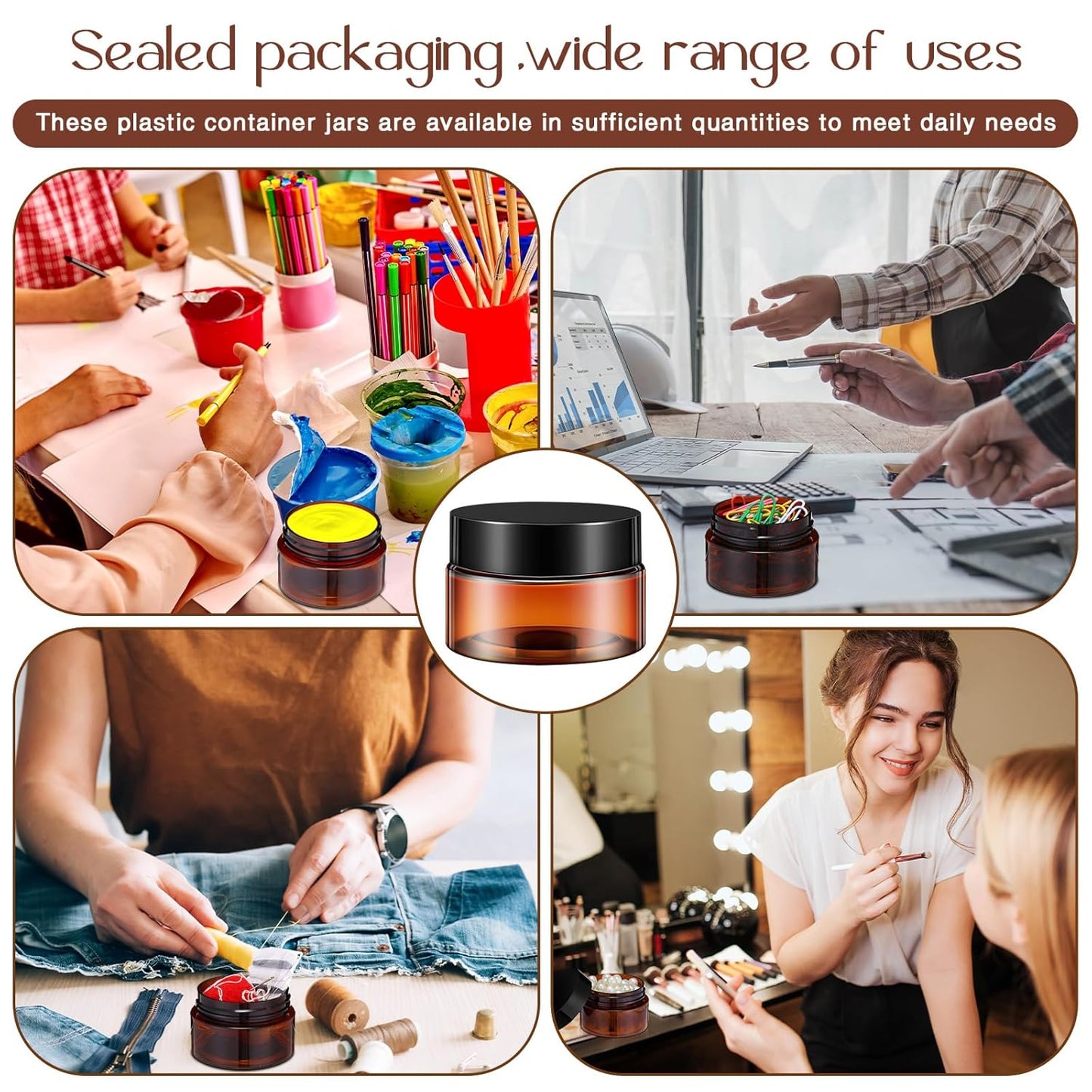 200 Pcs 1 oz Empty Bulk Plastic Container Jars with Lid Leak Proof Round Plastic Jars Small Cosmetic Travel Containers for Storage Makeup Creams Lotion Ointments, Amber