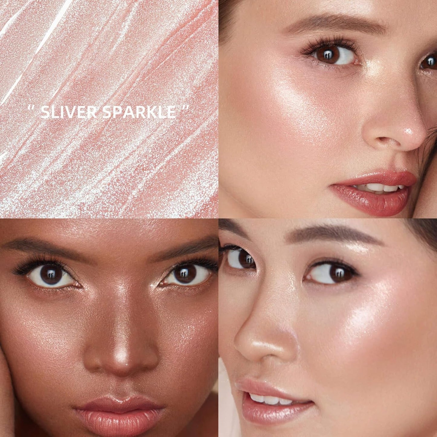 Shimmer Stick for Eyes, Lips, Face and Body Cream Highlight Eyeshadow, Multi-Use Diamond Like Shine, Moisturizing Formula Sheer Finish, Rose Gold Undertone Silver Sparkle