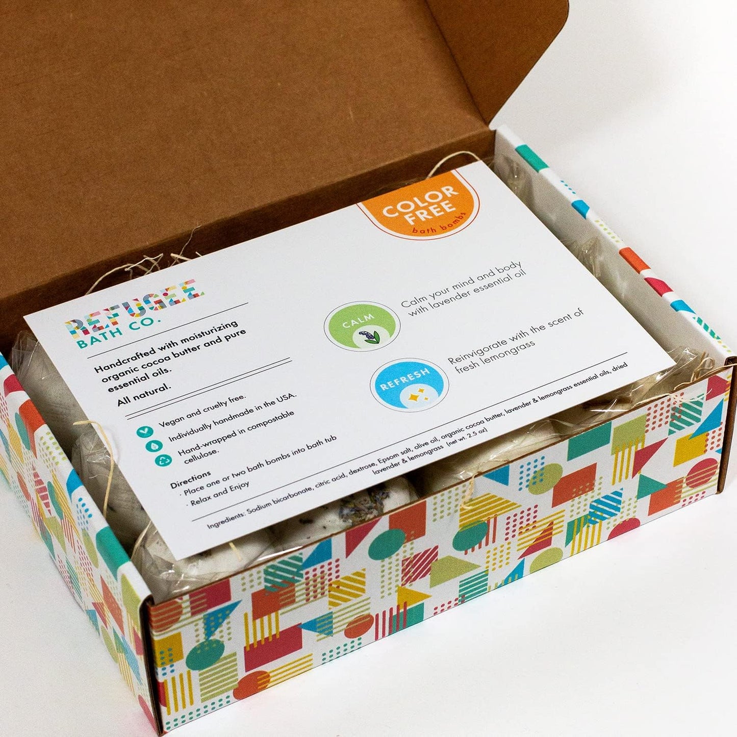 Variety Pack Bath Bombs, Color-Free Calm and Refresh Scents, 2.5 oz, Support Refugee Employment in The USA