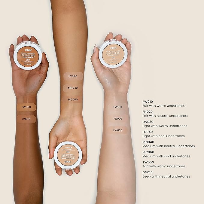 JOAH Perfect Complexion Cashmere Powder Foundation, Medium Face Coverage, Matte Finish, Korean Makeup, Compact Design For Oily & All Skin Types, 16 Hour Wear, Medium with Cool Undertones