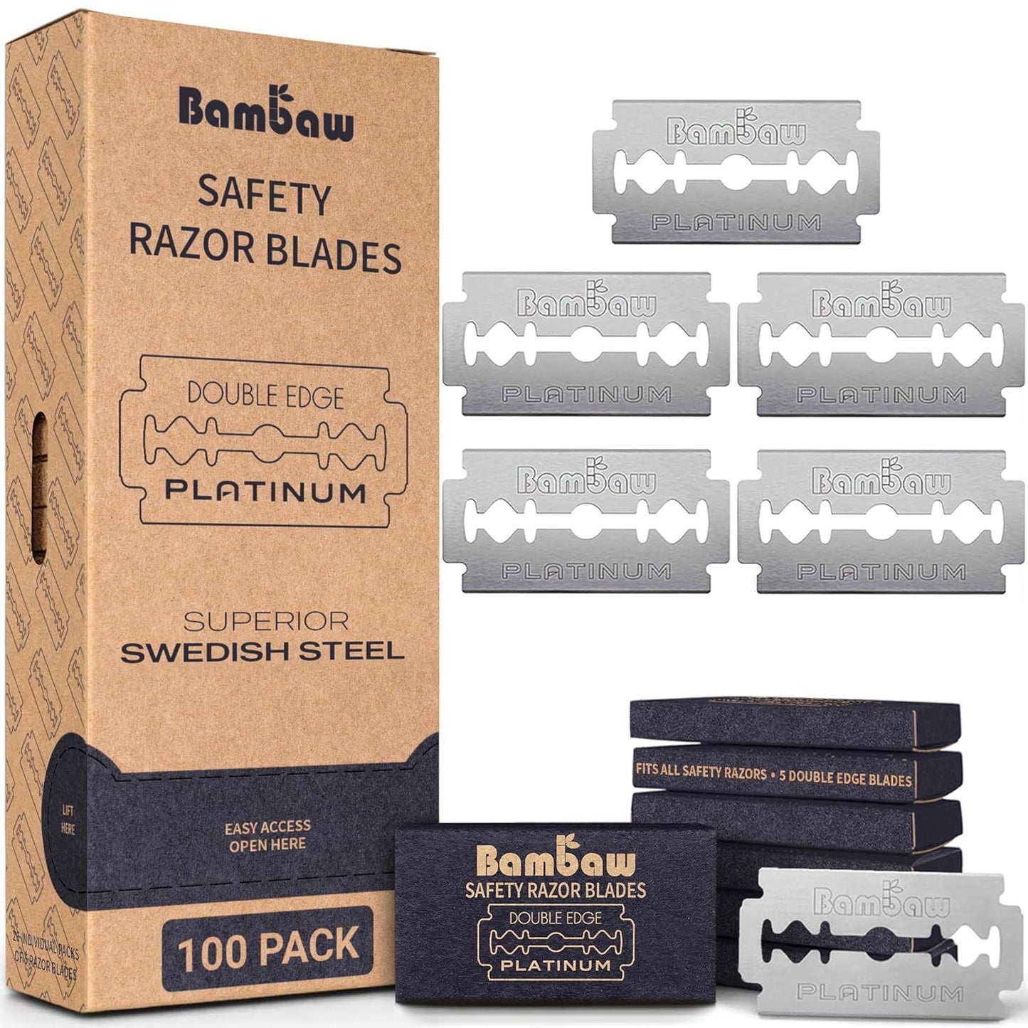 Safety Razor Blades | Swedish Steel Replacement Razor Blades | 100 Pack - 18 to 24 months supply | Bambaw