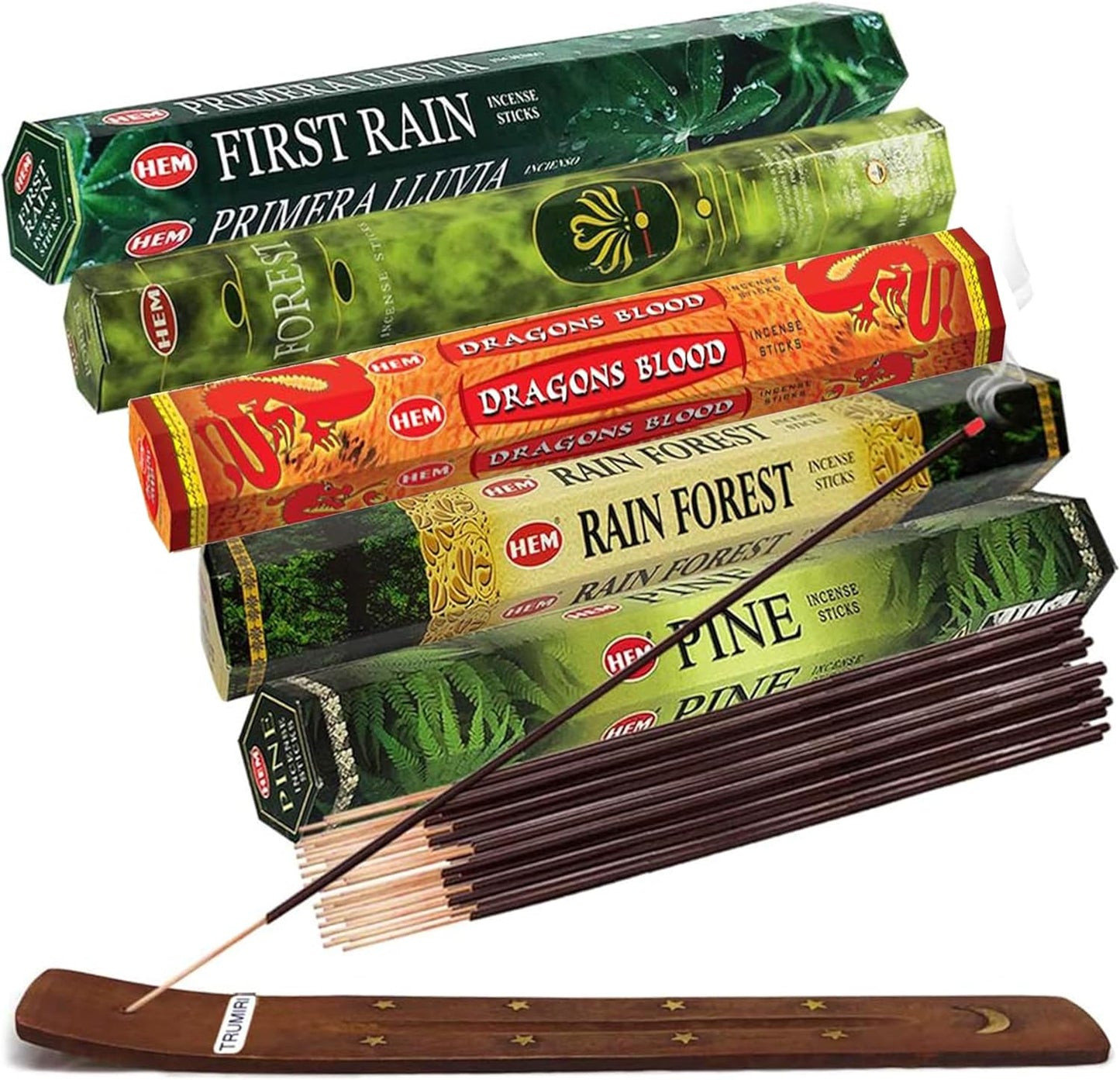 Hem Incense Sticks Variety Pack #12 and Incense Stick Holder Bundle with 5 Forest Themed Fragrances