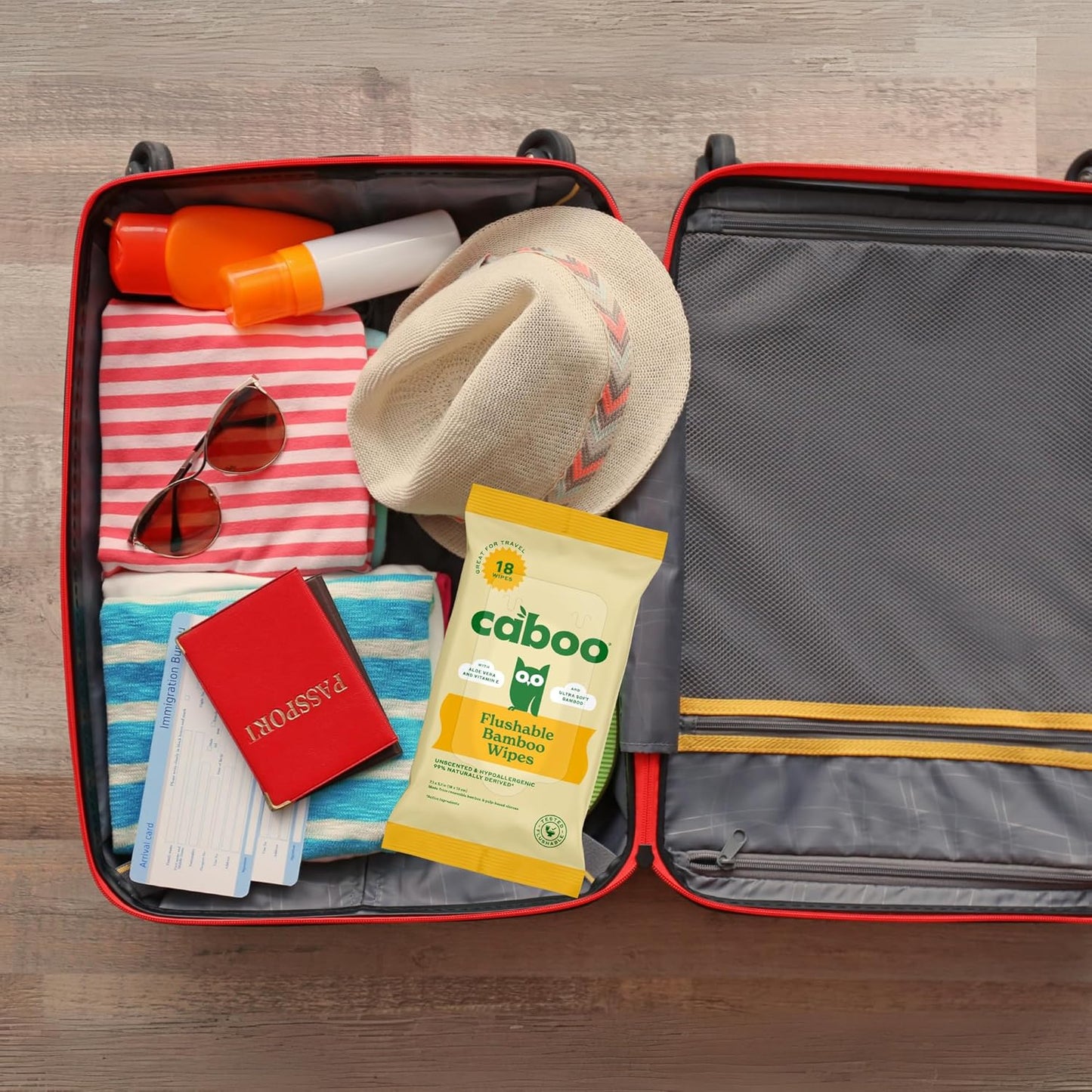 Caboo Tree Free Flushable Wipes, Travel Wipe, Certified Flushable, Septic Safe, Biodegradable Wipe for Adults, Pack of 8, Total of 144 Travel Toilet Wipes