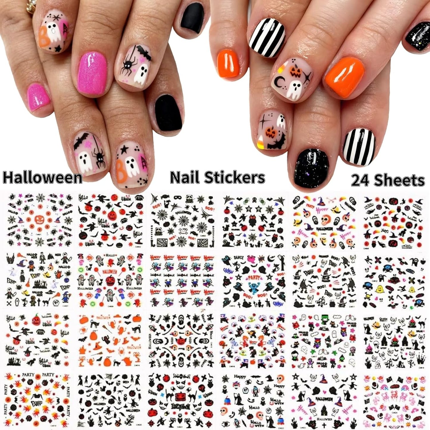 30 Sheets Halloween Nail Stickers 3D Self Adhesive Halloween Nail Decals Ghost Spider Nail Art Stickers Pumpkin Bat Nail Design Nail Art Supplies for Acrylic Nails Decorations for Women