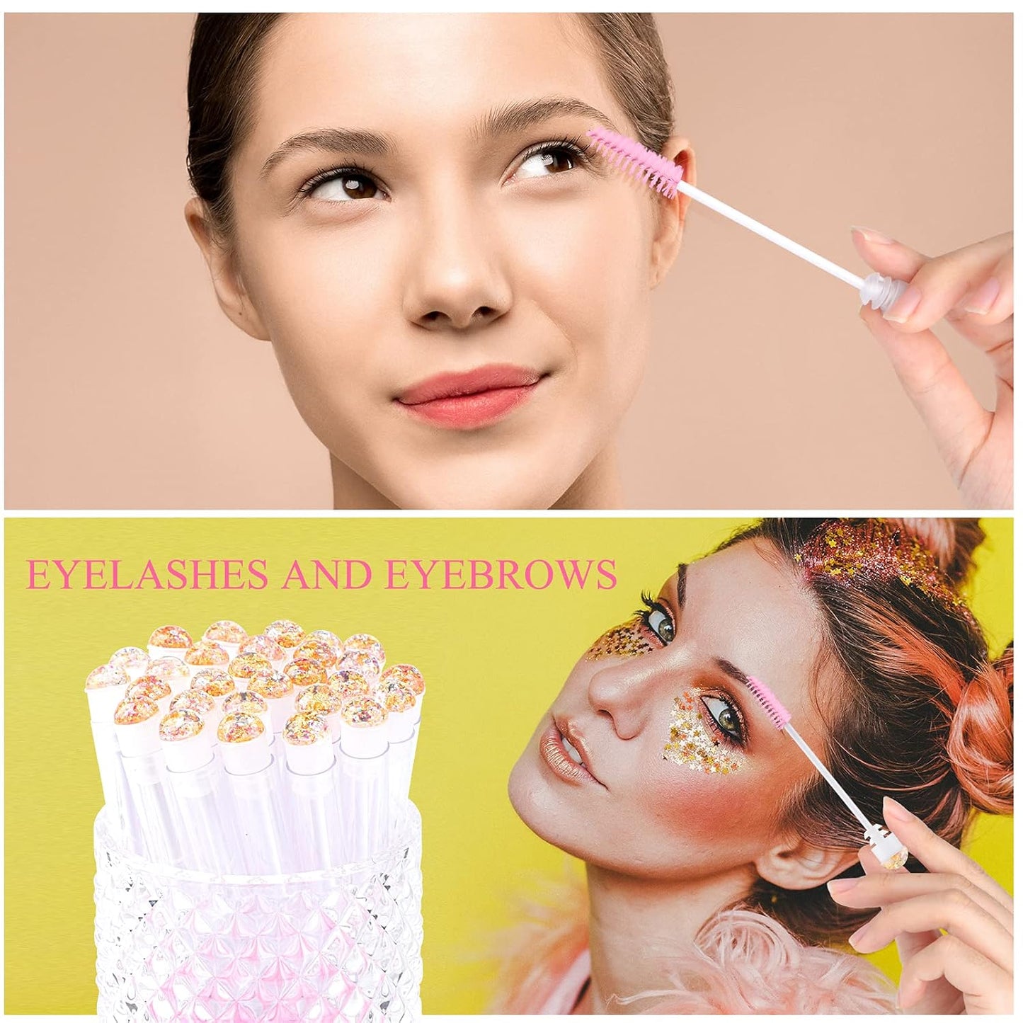 50pcs Eyelash brush Lash Wand Makeup tool Eyelash Extension supplies Cleaning brush Diamond Mascara foil pink