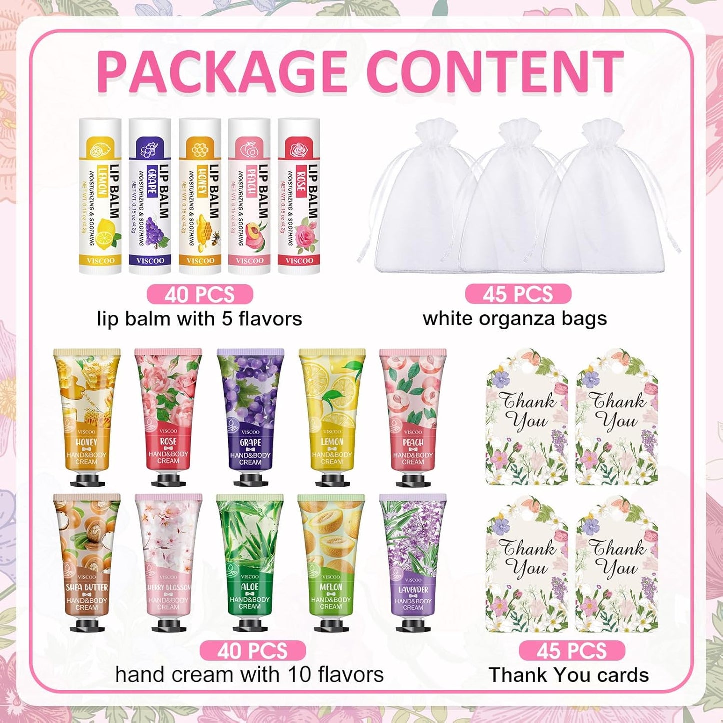 40 Sets Hand Cream Bulk and Lip Balm Bulk Gift Set, Bridal Shower Party Favors and Wedding Favors for Guests with Thank You Card Organza Bags, Baby Shower Favors, Thank You Gifts for Women