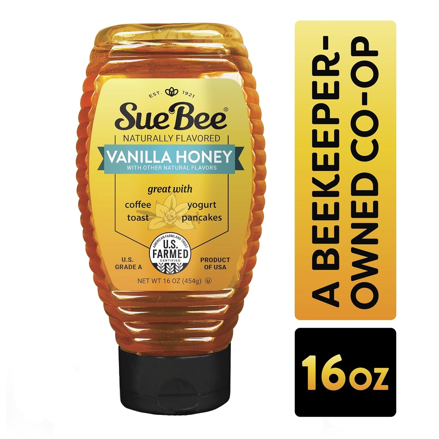 Sue Bee Naturally Flavored Vanilla Honey For Coffee and Pancakes, Salads, Made in USA, 16 oz
