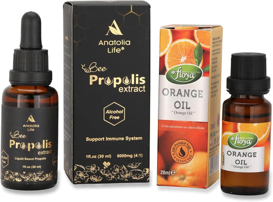 Propolis Extract (30 mL) and Natural Sweet Orange Essential Oil (20 mL) Bundle - Immune System Booster and Aromatherapy Duo - Alcohol-Free, High Potency, Non-GMO, Candle Making