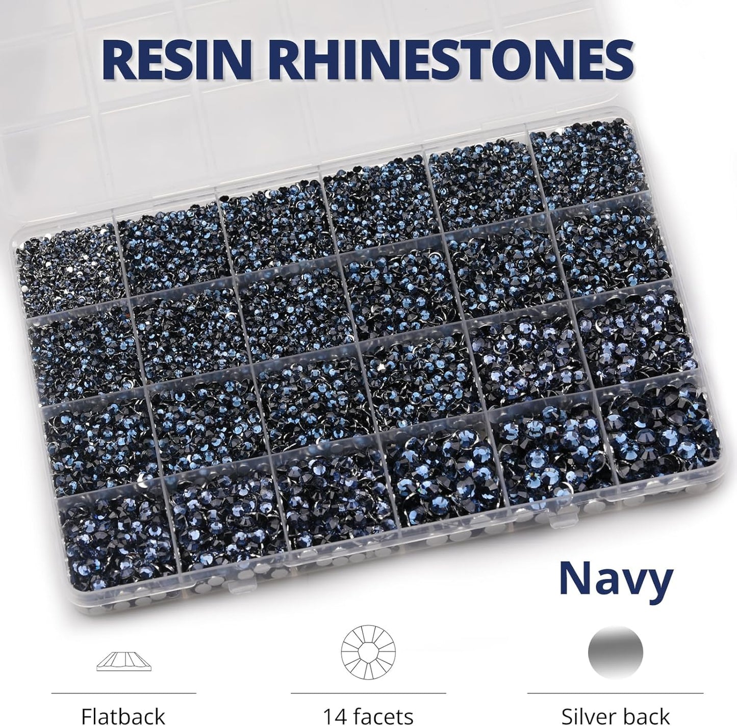 30000Pcs Resin Rhinestones Set for Crafting Bedazzling, Navy Flatback Gems Jewels for Crafts Clothes Shoes Fabric Outfit Nails Makeup, Flat Back Crystal 2-6mm with b 7000 Glue