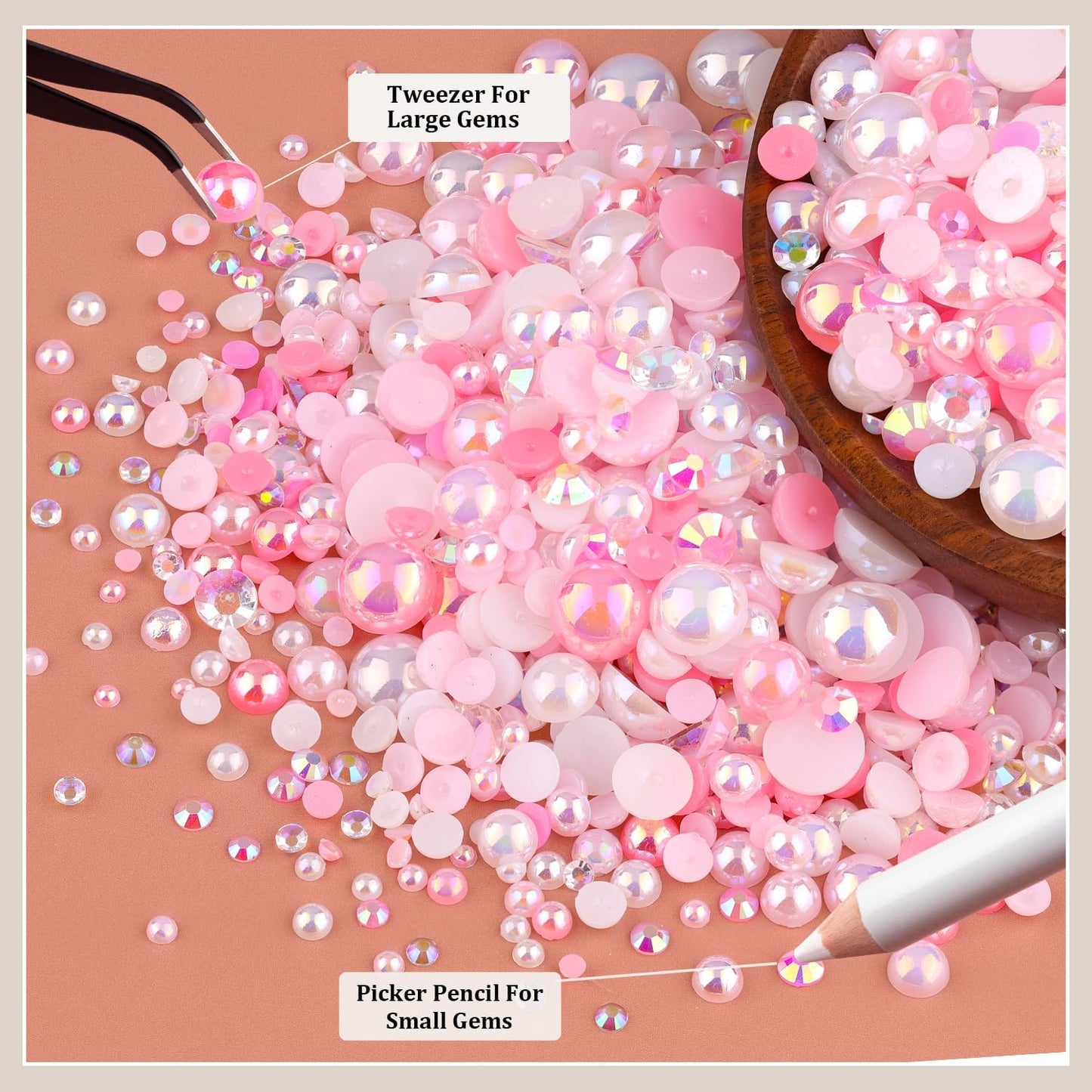 80g Flatback Pearls and Rhinestones for Crafting, Pink White 3-10mm Resin Rhinestones and Half Pearls for Bedazzling, Nail Art and Dec with 3pcs 10ml B7000 Jewelry Glue, Tweezer and Pickup Pencil