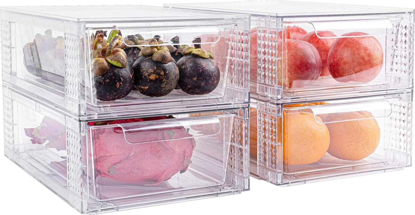 6 Pack Clear Stackable Storage Drawers, 3.95" H Easily Assemble Acrylic Organizer Bins - Multi-Use for Make up, Closet, Pantry, Bathroom, Medicine, Kitchen Cabinet & Undersink Organization