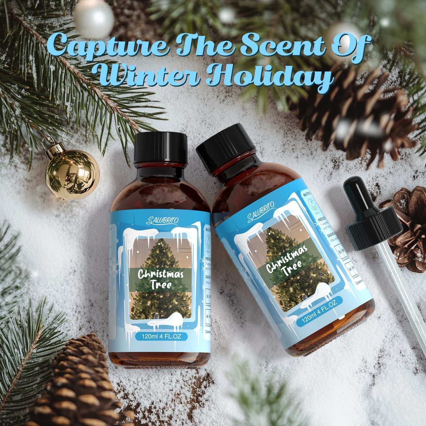 SALUBRITO Christmas Tree Essential Oil 4 Fl.Oz (120ml), Pure & Natural Fragrance Oils, Winter Essential Oil for Diffuser, Candle & Soap Making, Strong Scented Oil & Diffuser Oil