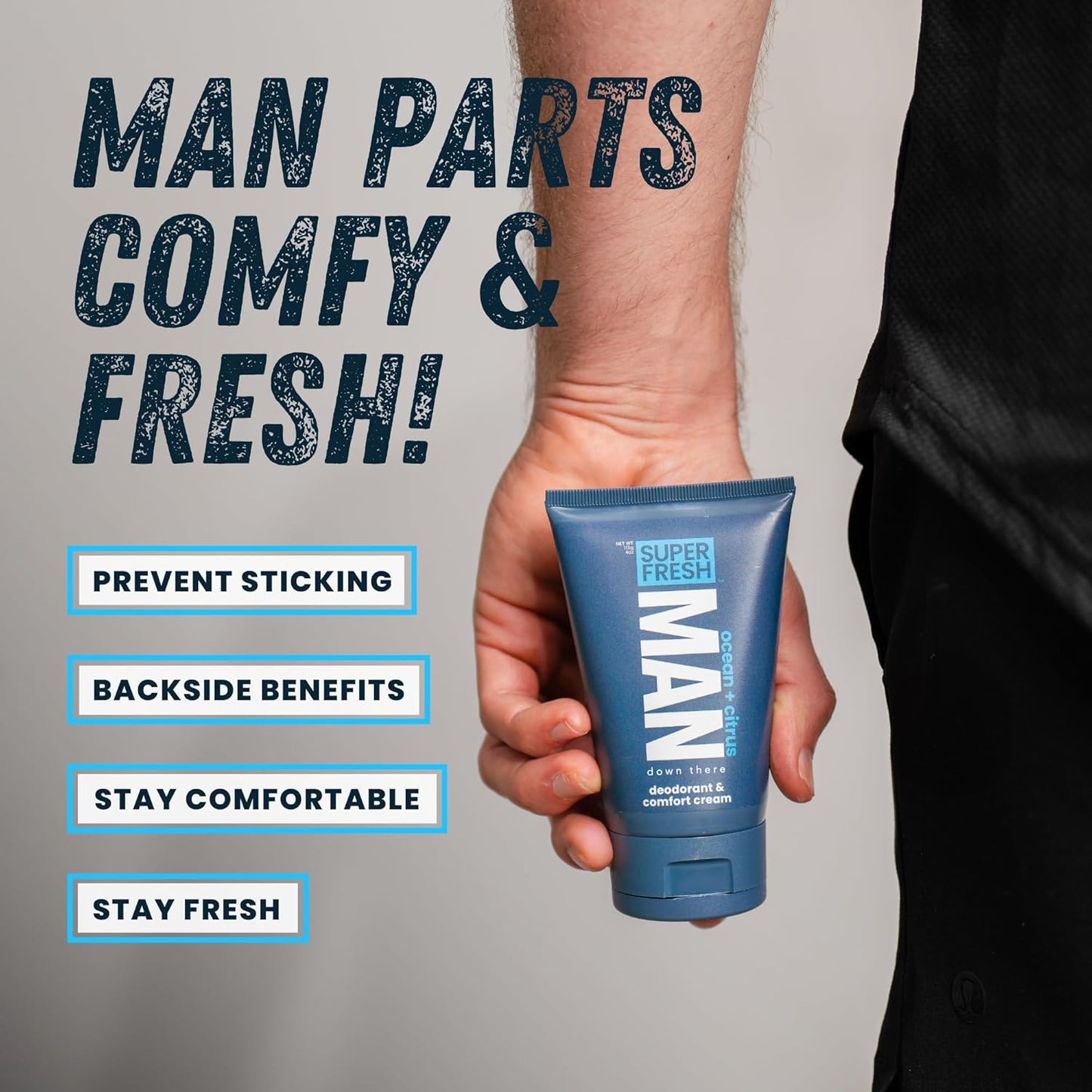 Super Fresh Ball Deodorant Lotion for Men Aluminum Free Hygiene Cream for Groin Butt and Body Controls Odor Reduces Chafing Twin Pack 4 oz Tubes for Daily Freshness Comfort and Sweat Protection