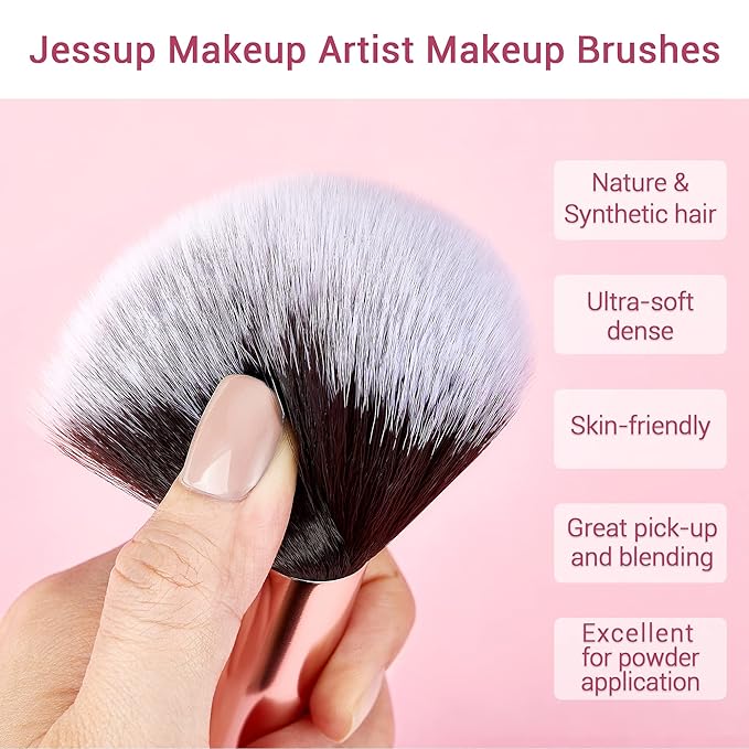 Jessup Brand 25pcs Professional Makeup Brush Set Beauty Cosmetic Foundation Powder Blusher Eyeshadow Blending Natural-Synthetic Hair Brushes Set (Black/Rose Gold)