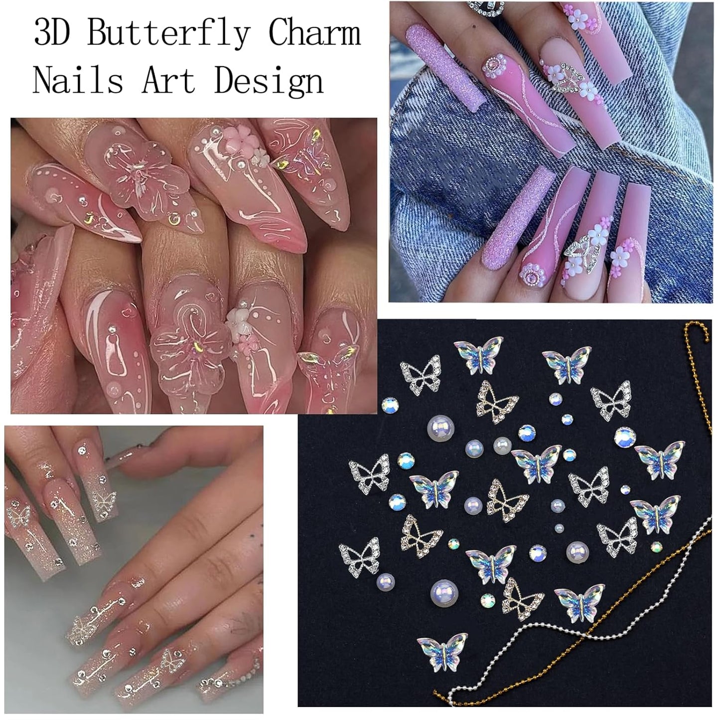 4 Boxes Nail Gems Colorful Flower Nail Charms for Acrylics - Crystals, Half Rounds Flatback Pearls and Rhinestone & Accessories for DIY Nails Art Decor for Women Nails Design