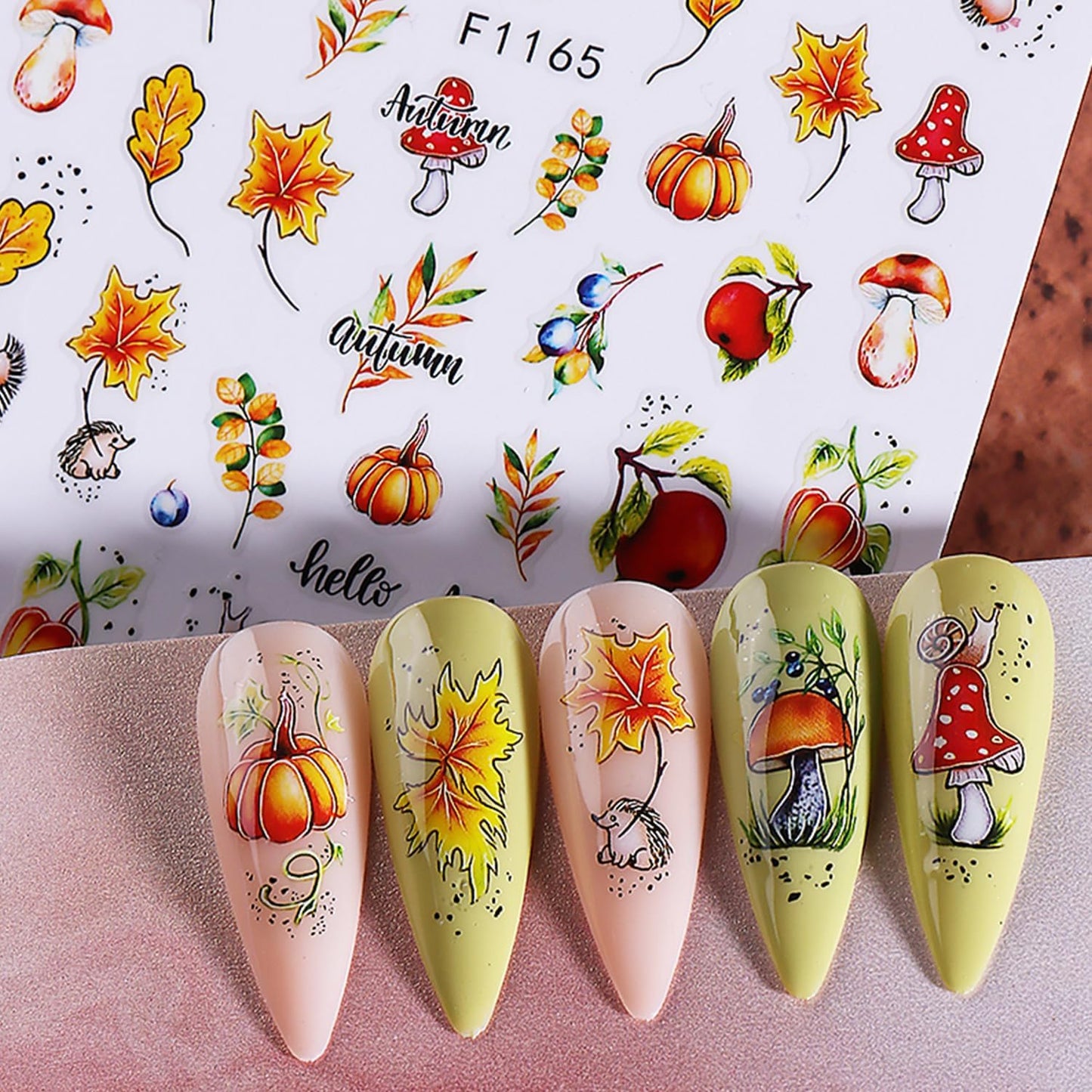 8 Sheets Thanksgiving Nail Art Stickers Decals Fall Maple Leaf Nails Decals Self-Adhesive Autumn Maple Leaves Nails Stickers for Nail Art Pumpkin Decals