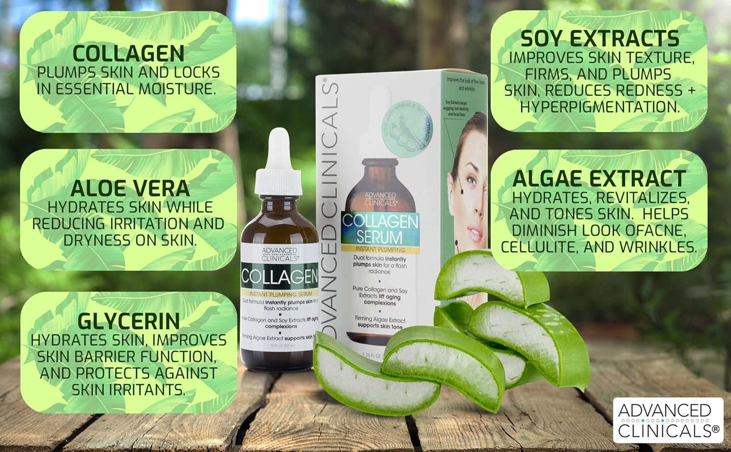 Advanced Clinicals Collagen Facial Serum, 1.75 Fl Oz, Plumps, Lifts, and Hydrates for a Youthful Glow