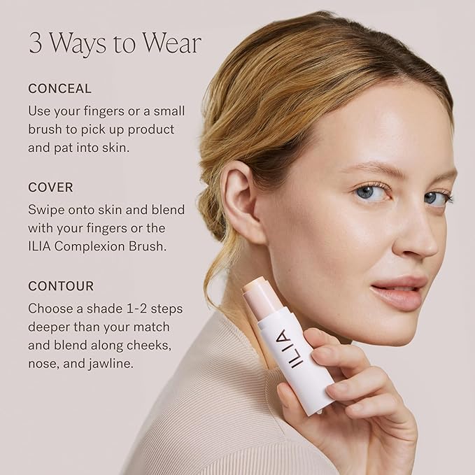 ILIA - Skin Rewind Complexion Stick - Foundation + Concealer + Skincare | Non-Toxic, Vegan, Cruelty-Free, Clean Makeup (40C - Wenge, 0.35 oz | 10 g)